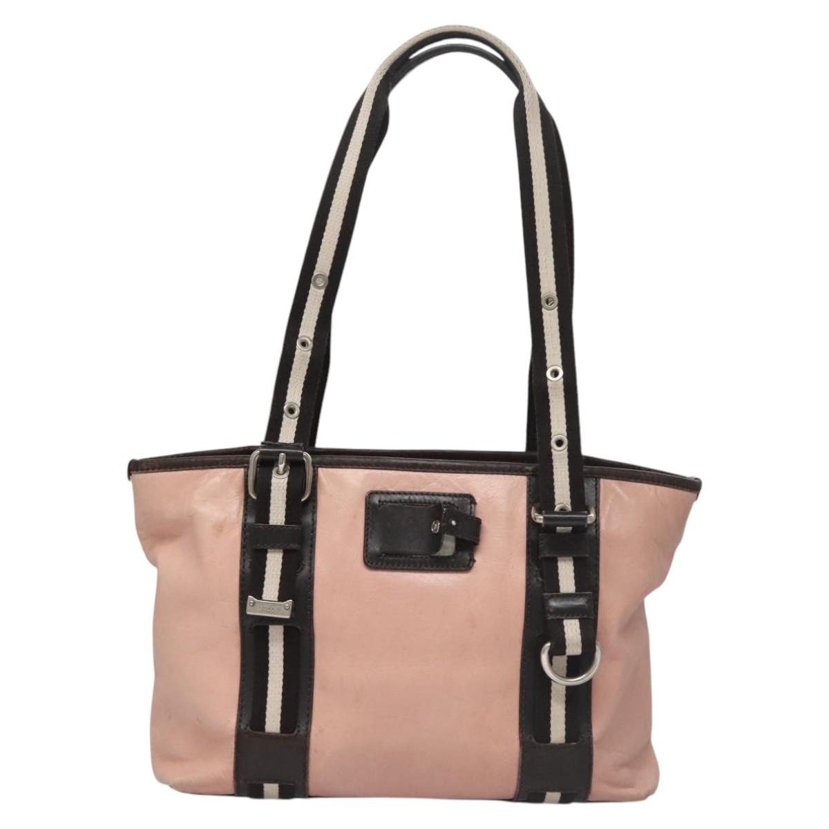 BALLY Tote Bag Leather Pink Dark Brown Silver Auth bs22247