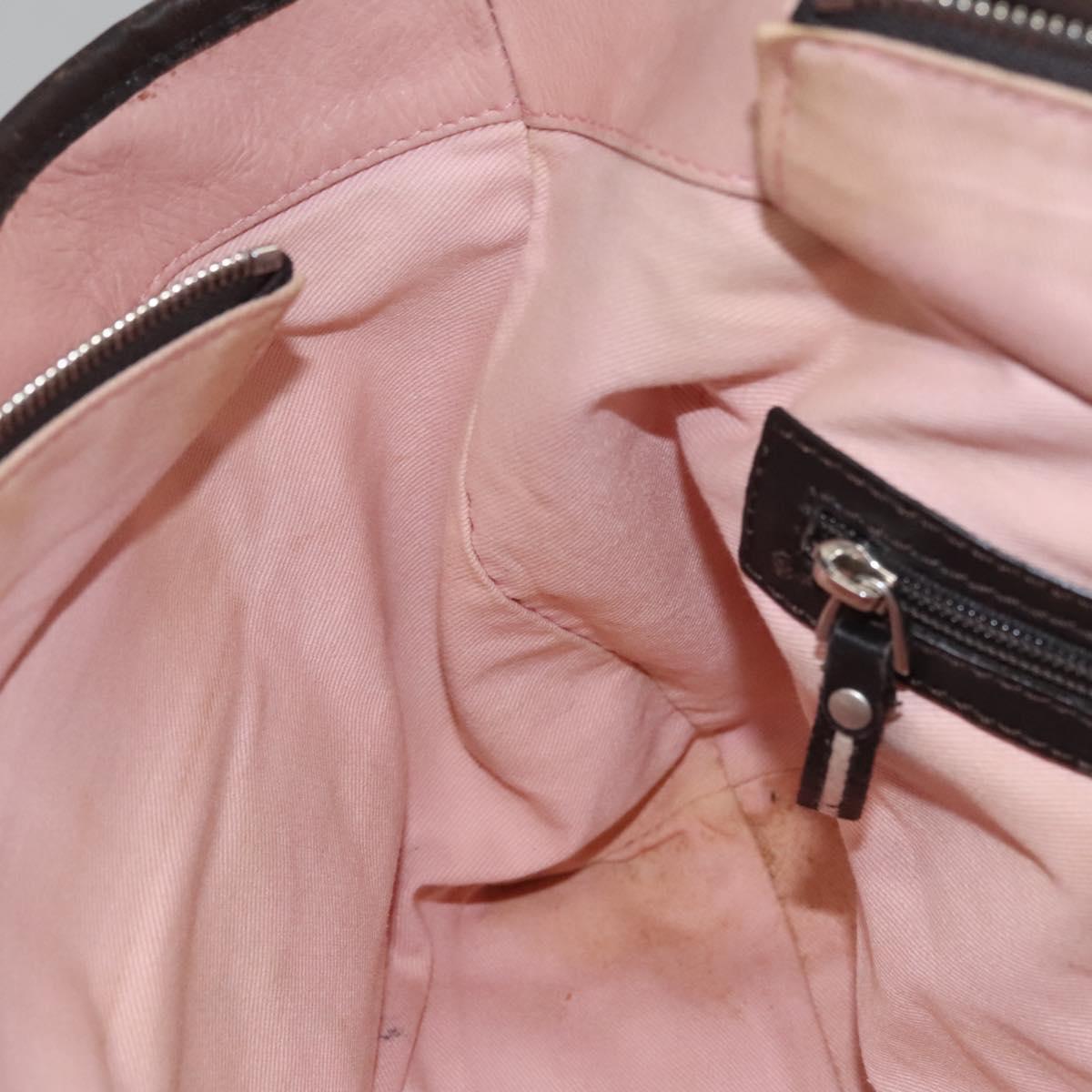 BALLY Tote Bag Leather Pink Dark Brown Silver Auth bs22247