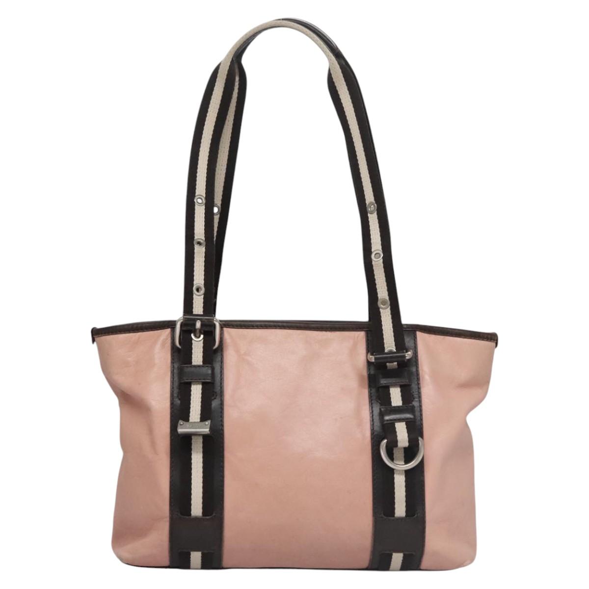 BALLY Tote Bag Leather Pink Dark Brown Silver Auth bs22247