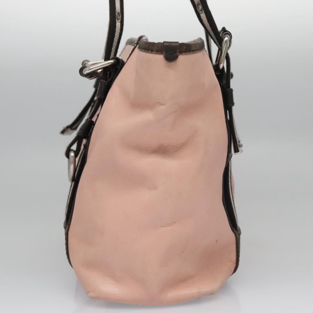 BALLY Tote Bag Leather Pink Dark Brown Silver Auth bs22247