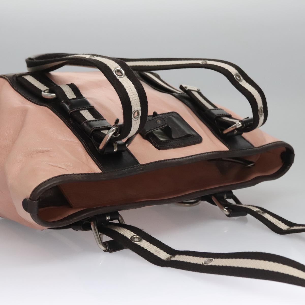 BALLY Tote Bag Leather Pink Dark Brown Silver Auth bs22247