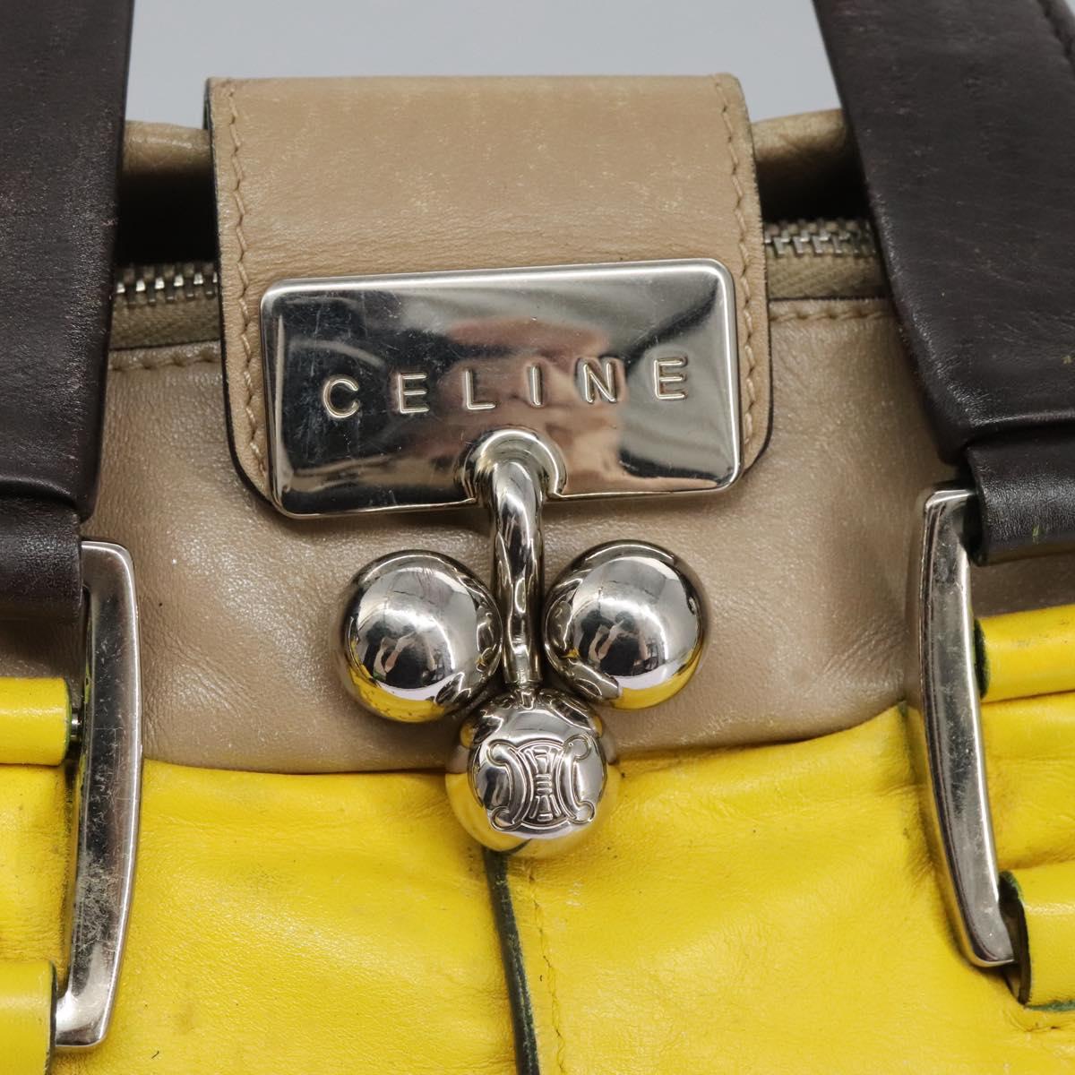CELINE Hand Bag Leather Yellow Brown Silver Auth bs22250
