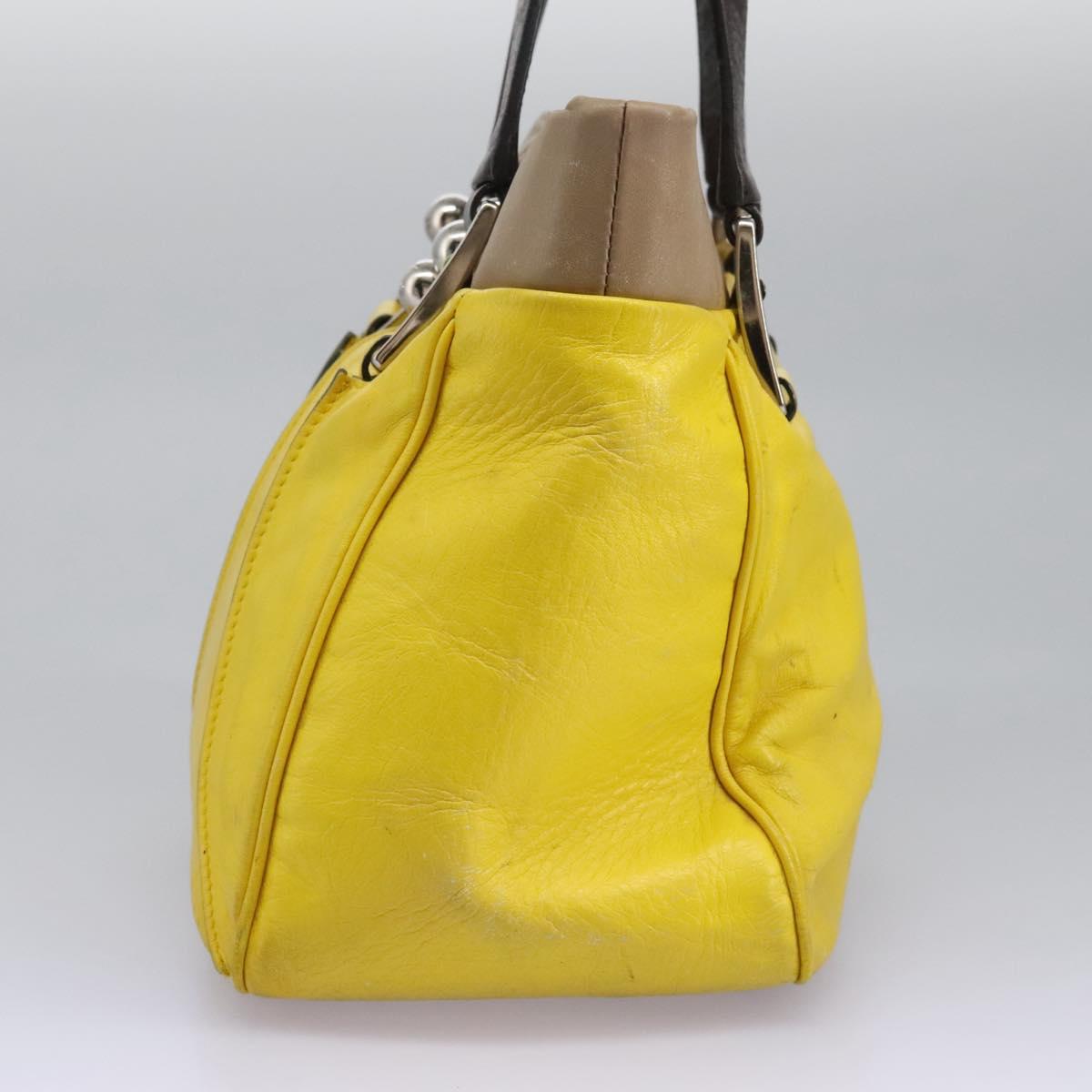 CELINE Hand Bag Leather Yellow Brown Silver Auth bs22250