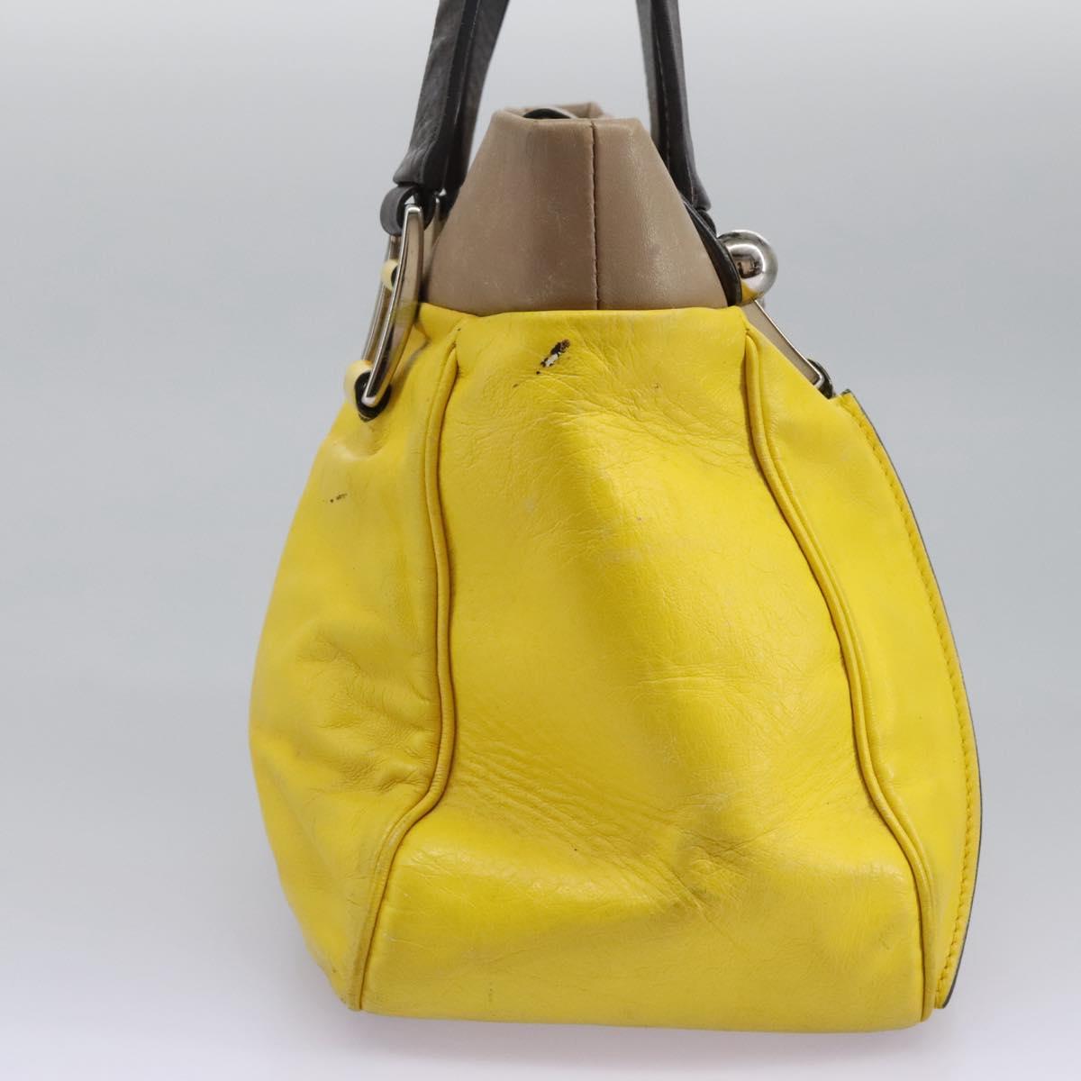 CELINE Hand Bag Leather Yellow Brown Silver Auth bs22250