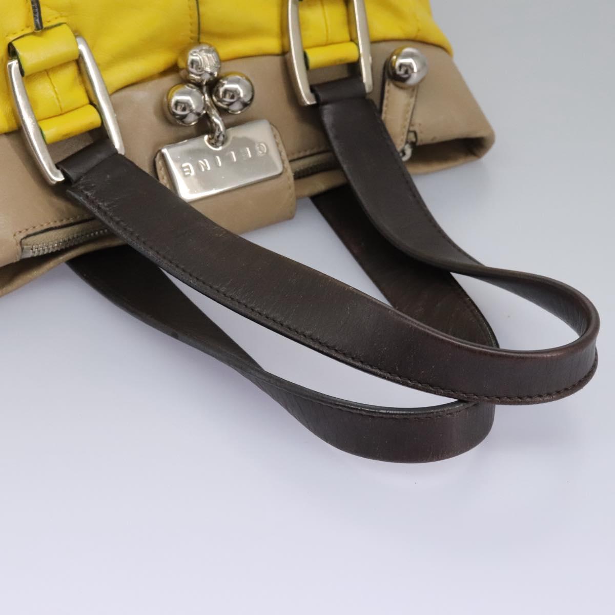 CELINE Hand Bag Leather Yellow Brown Silver Auth bs22250