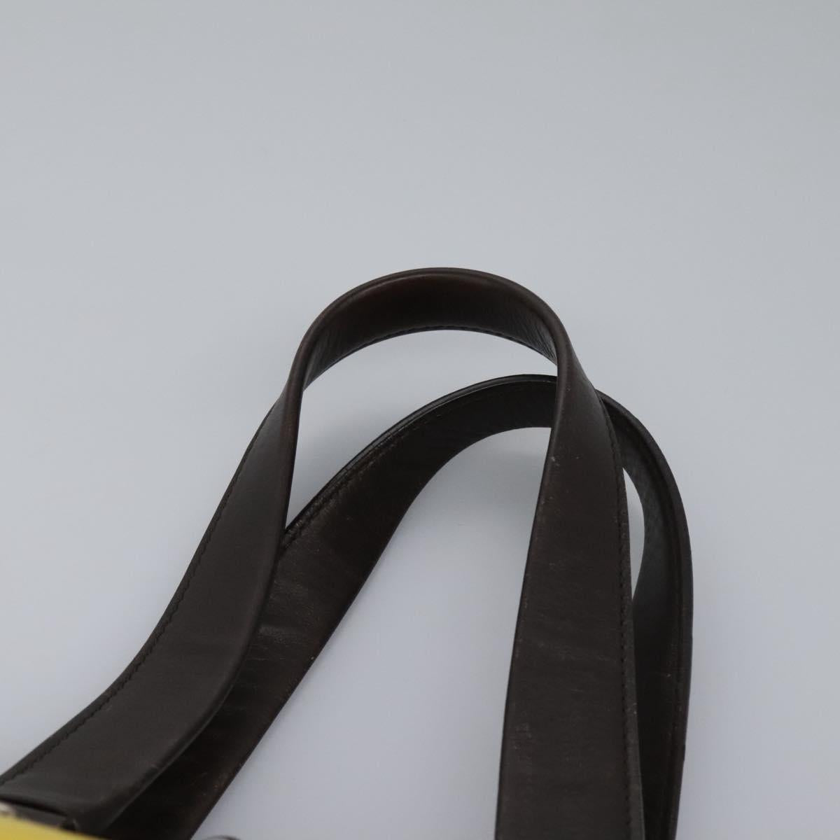 CELINE Hand Bag Leather Yellow Brown Silver Auth bs22250