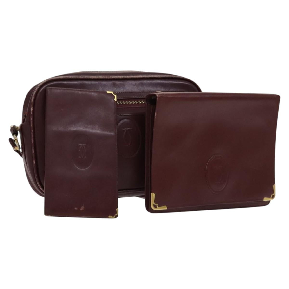 CARTIER Shoulder Bag Leather 3Set Red Auth bs22280