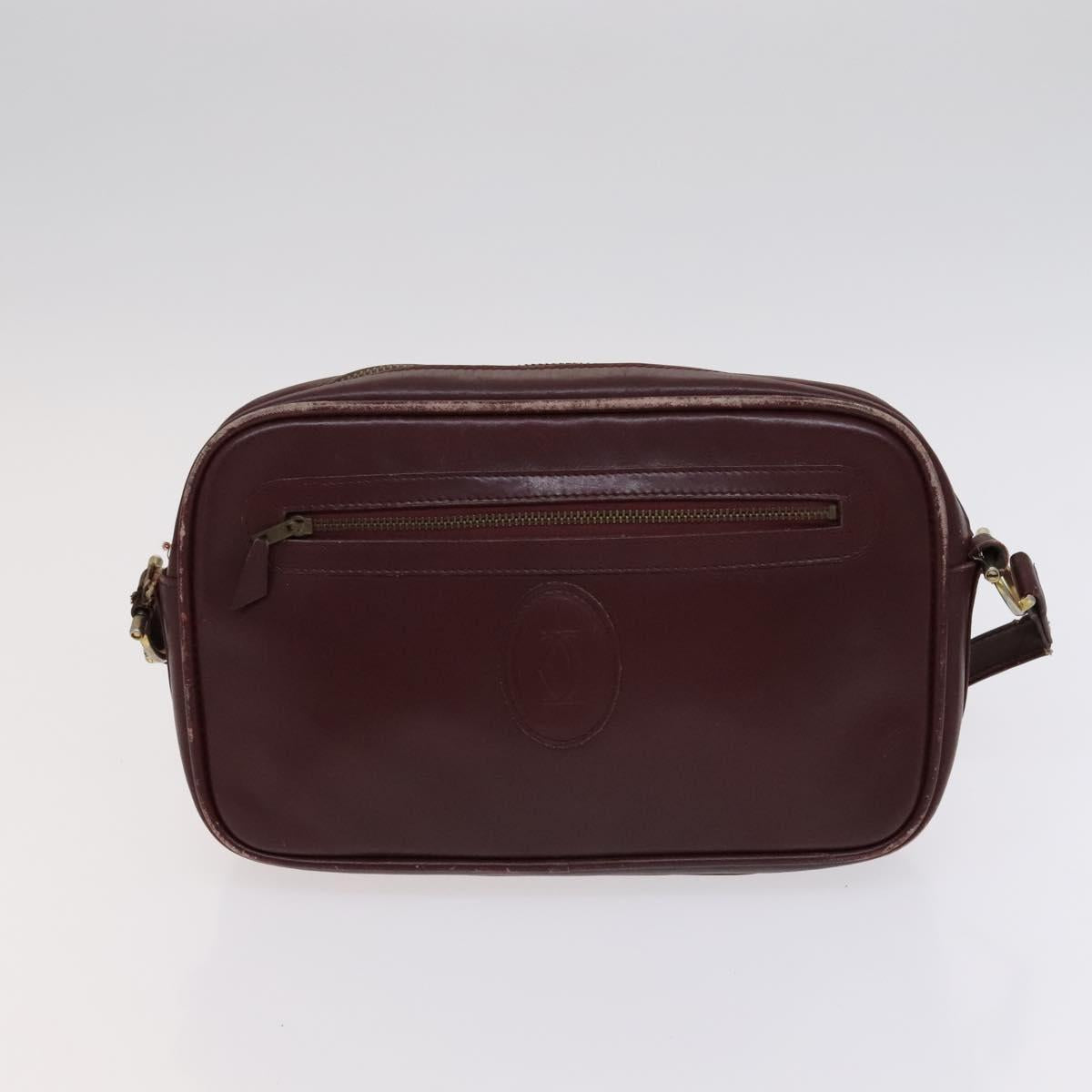 CARTIER Shoulder Bag Leather 3Set Red Auth bs22280