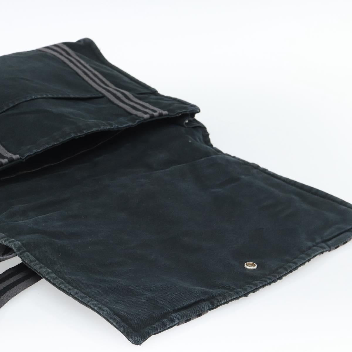 HERMES Wallet Shoulder Bag Canvas Leather 2Set Black Auth bs22282