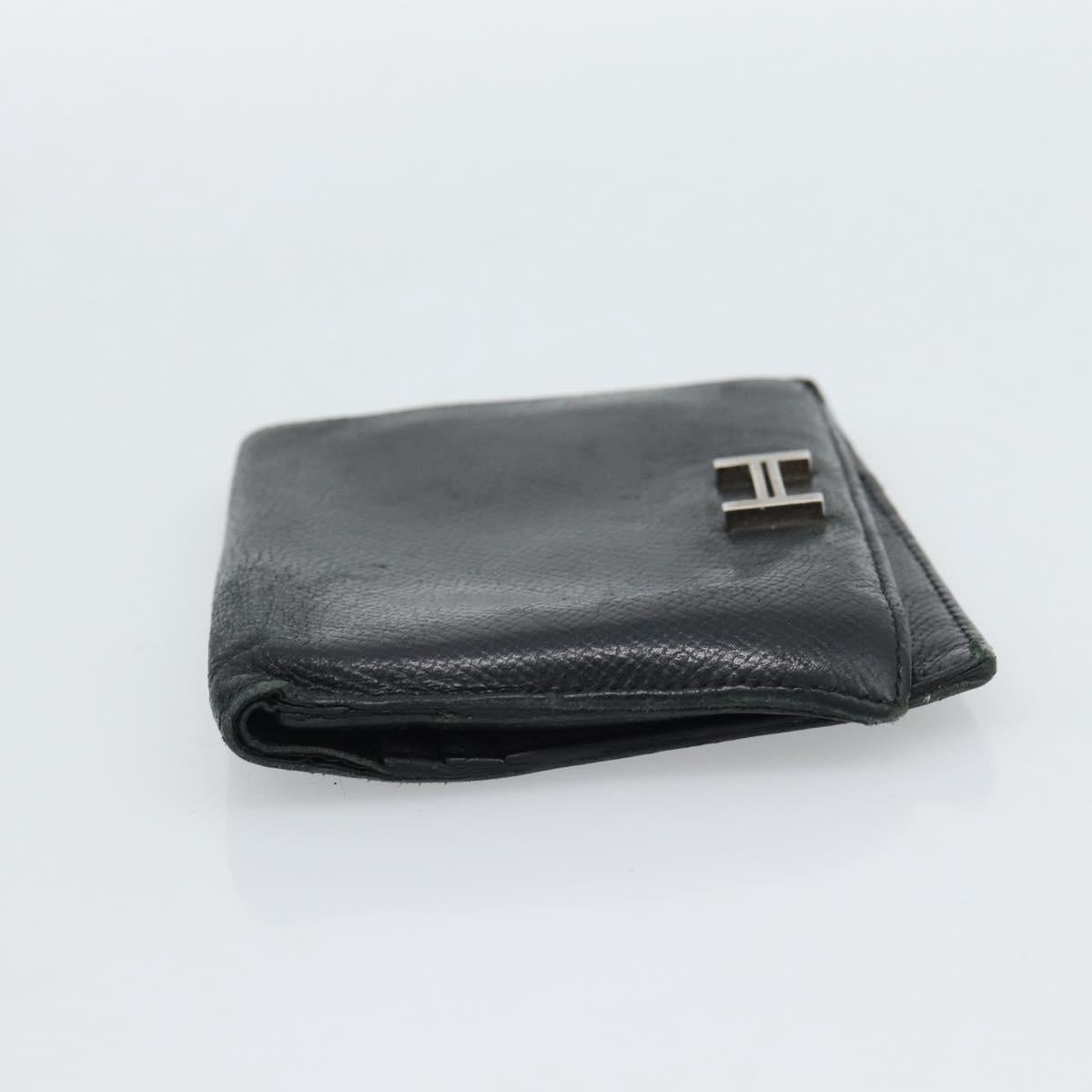 HERMES Wallet Shoulder Bag Canvas Leather 2Set Black Auth bs22282