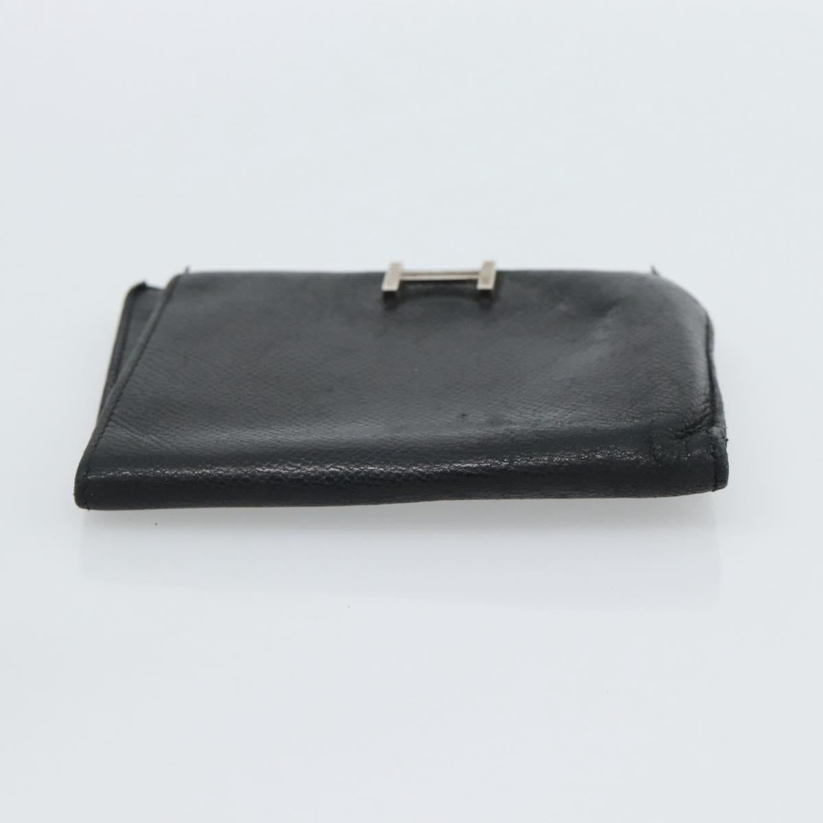 HERMES Wallet Shoulder Bag Canvas Leather 2Set Black Auth bs22282