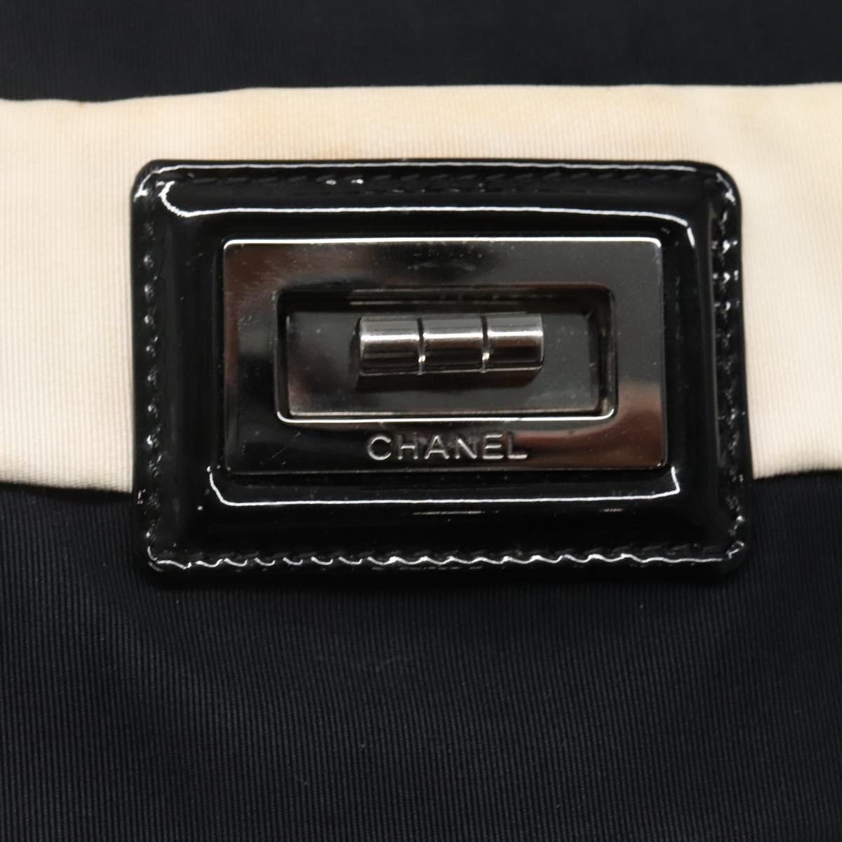 CHANEL Chain Tote Bag Canvas Navy White CC Auth bs22293