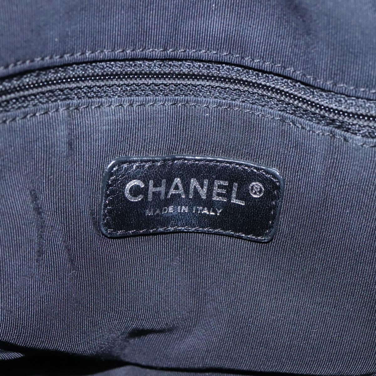 CHANEL Chain Tote Bag Canvas Navy White CC Auth bs22293