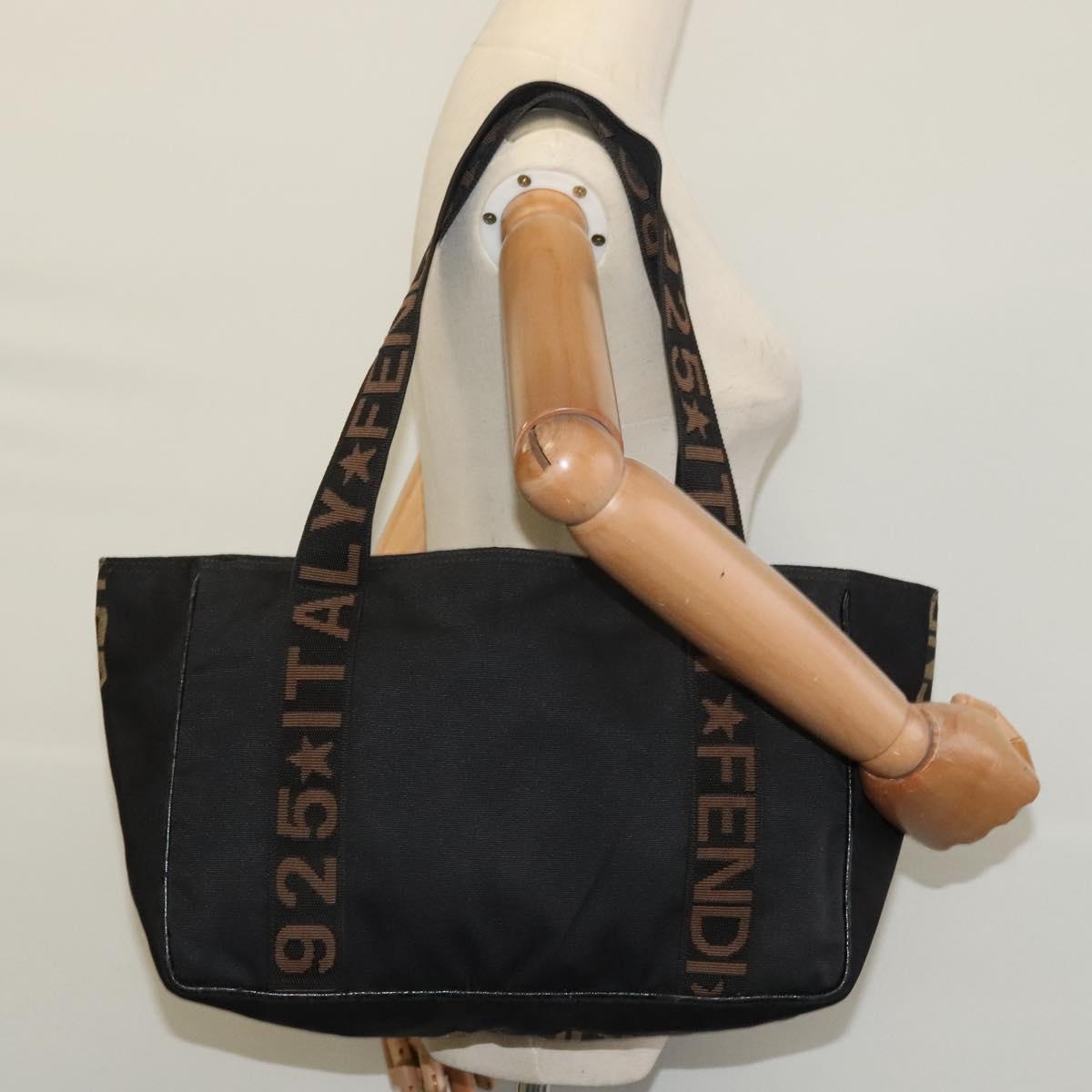FENDI Tote Bag Canvas Black Auth bs22301