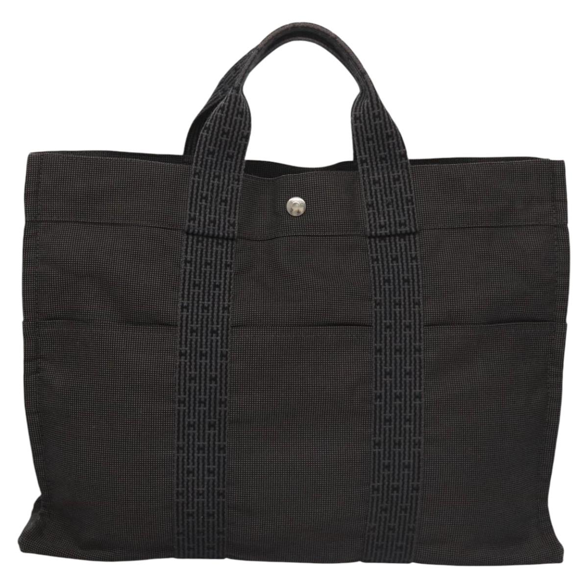 HERMES Her Line MM Tote Bag Canvas Gray Silver Auth bs22307