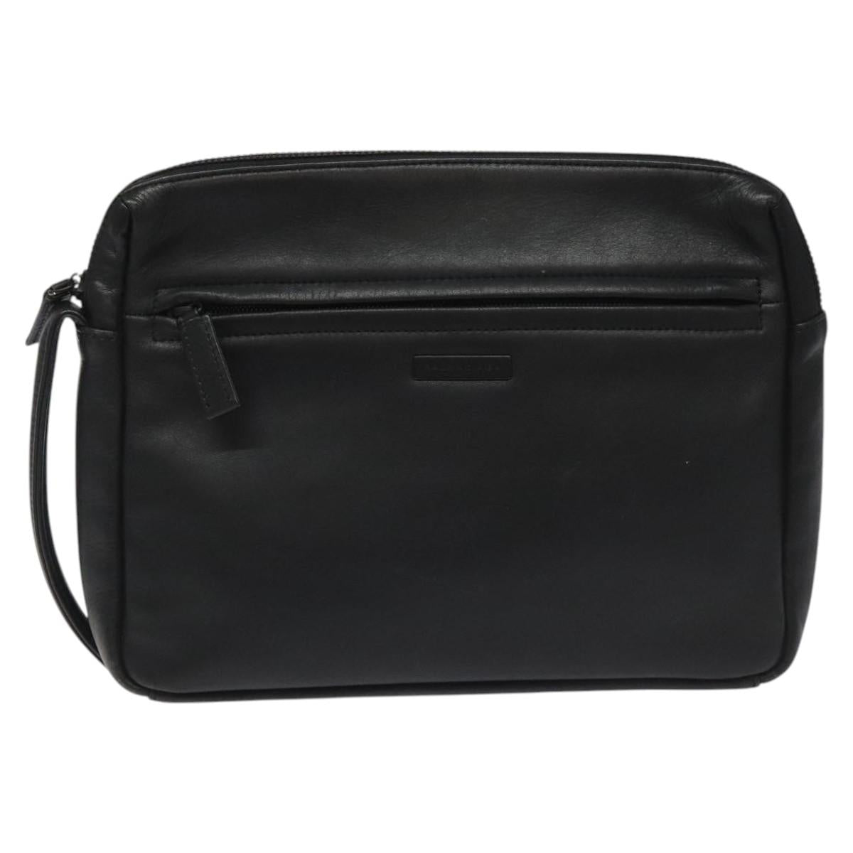 BALENCIAGA Clutch Bag Leather Black Auth bs22314