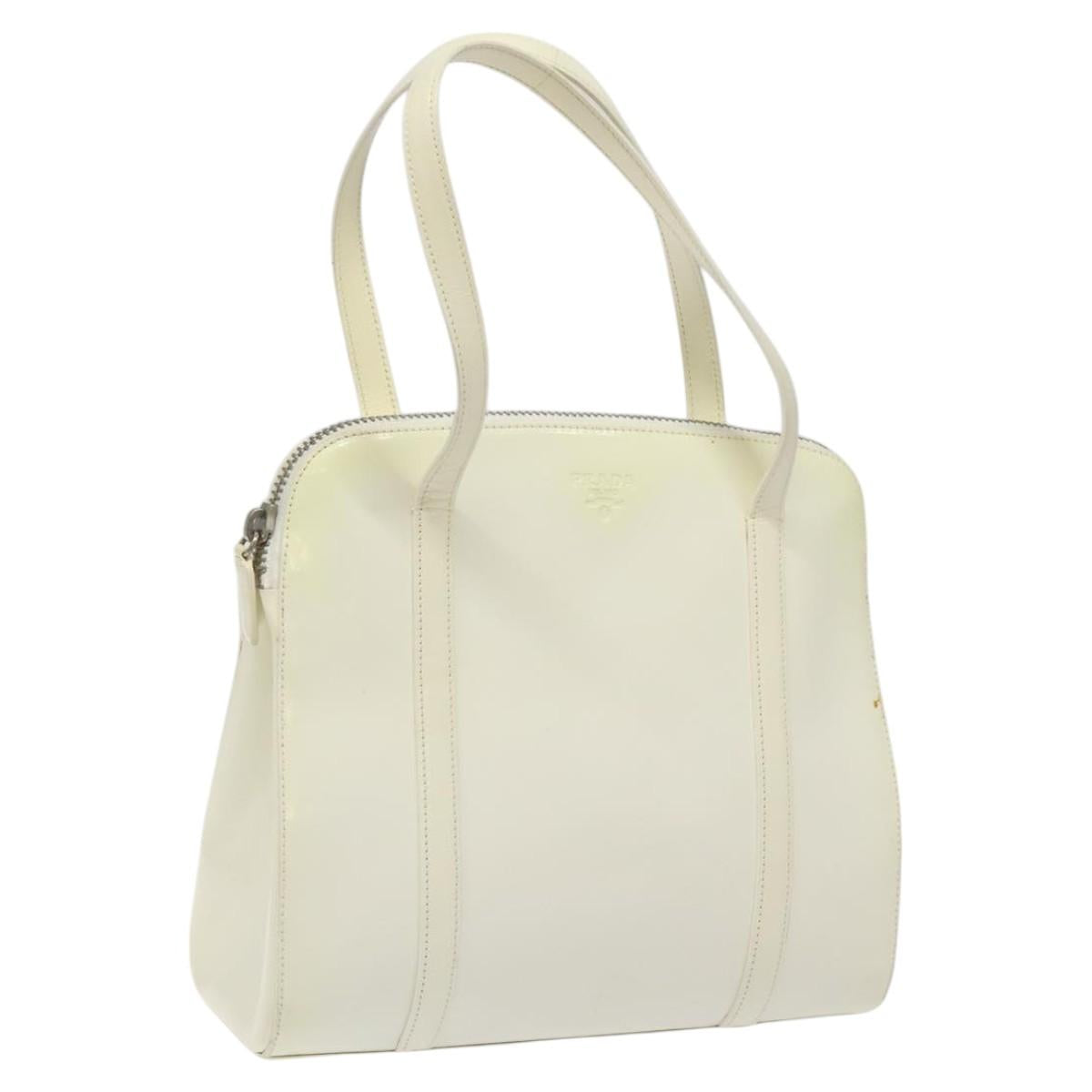 PRADA Hand Bag Patent leather White Auth bs22343