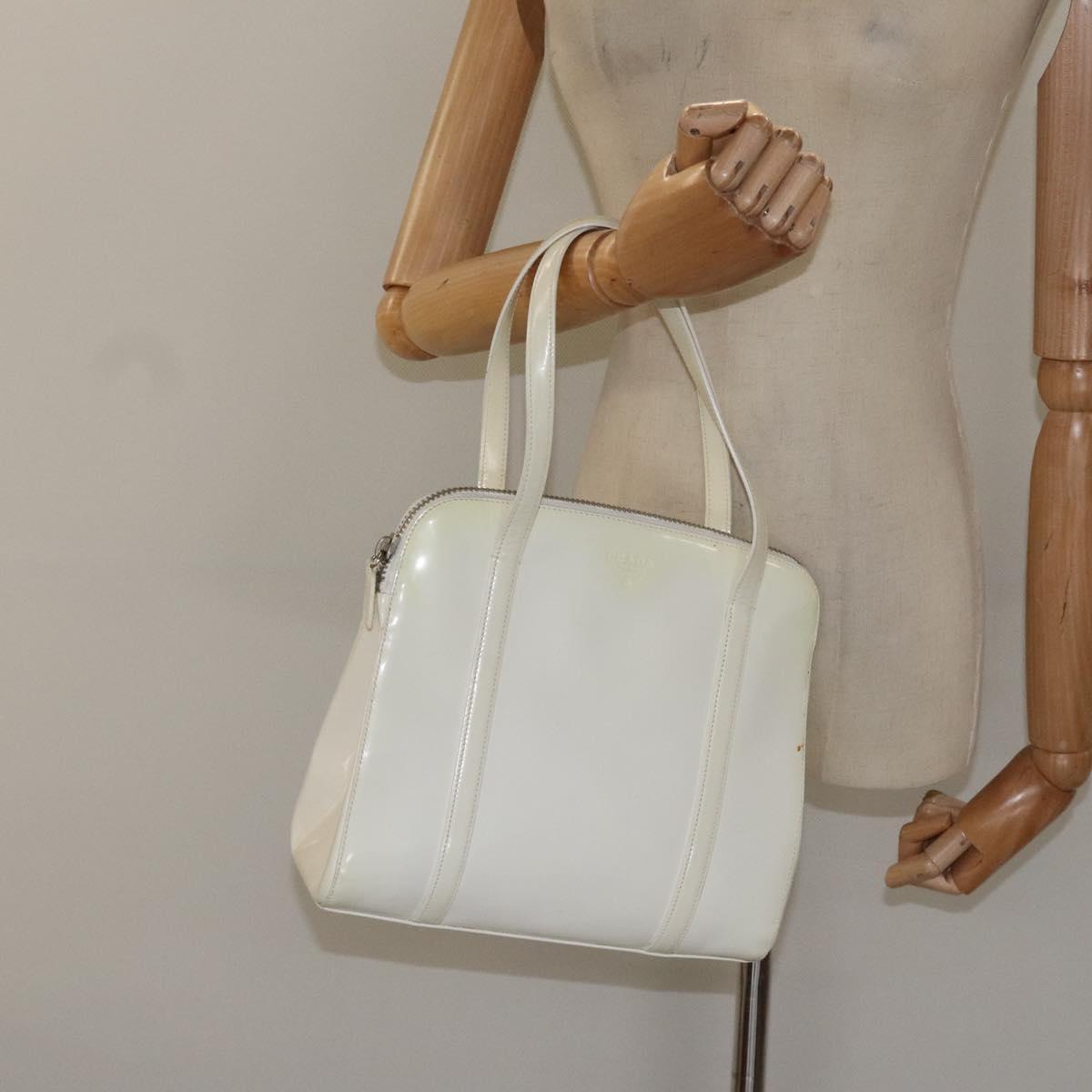 PRADA Hand Bag Patent leather White Auth bs22343