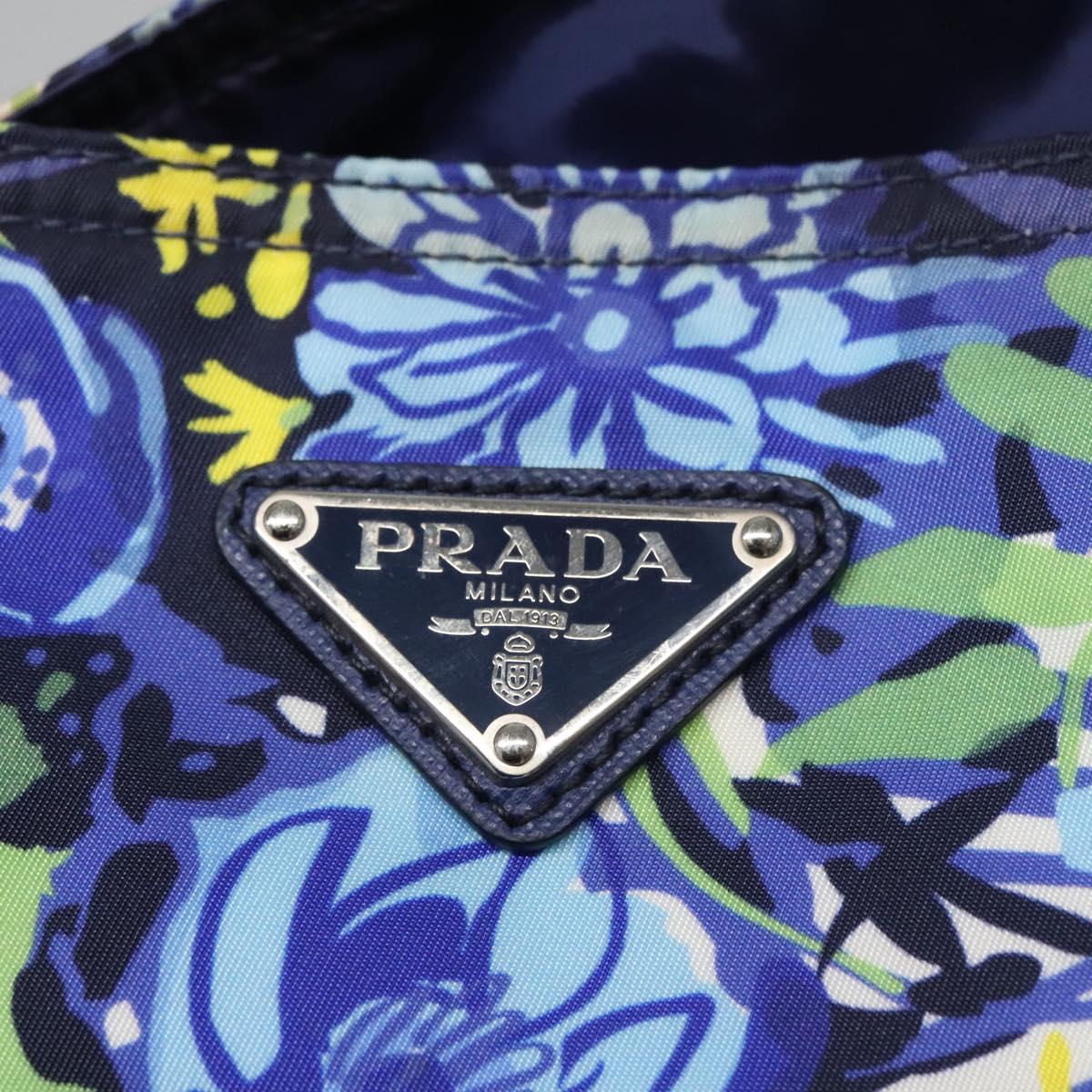 PRADA Flower Tote Bag Nylon Blue Auth bs22344