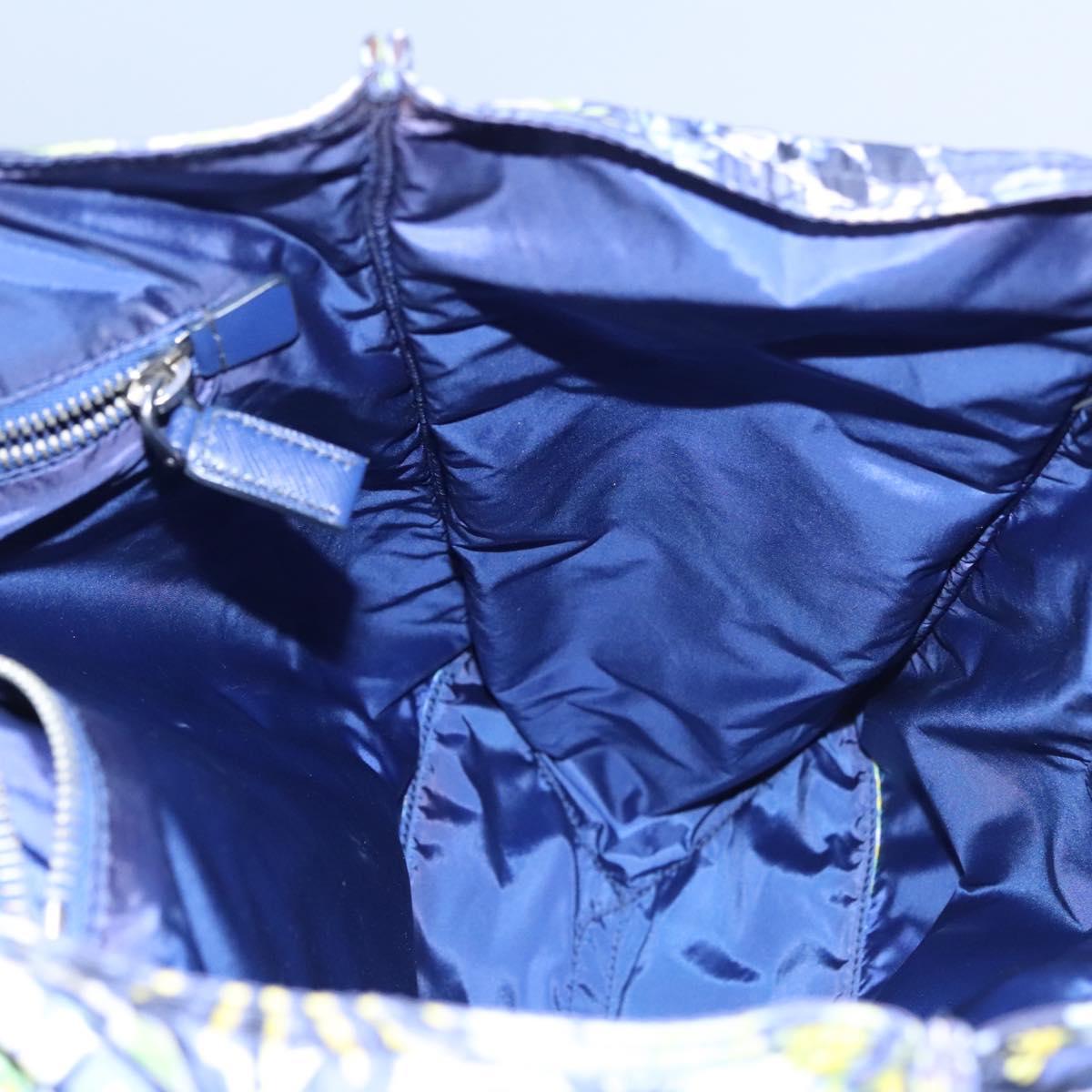 PRADA Flower Tote Bag Nylon Blue Auth bs22344