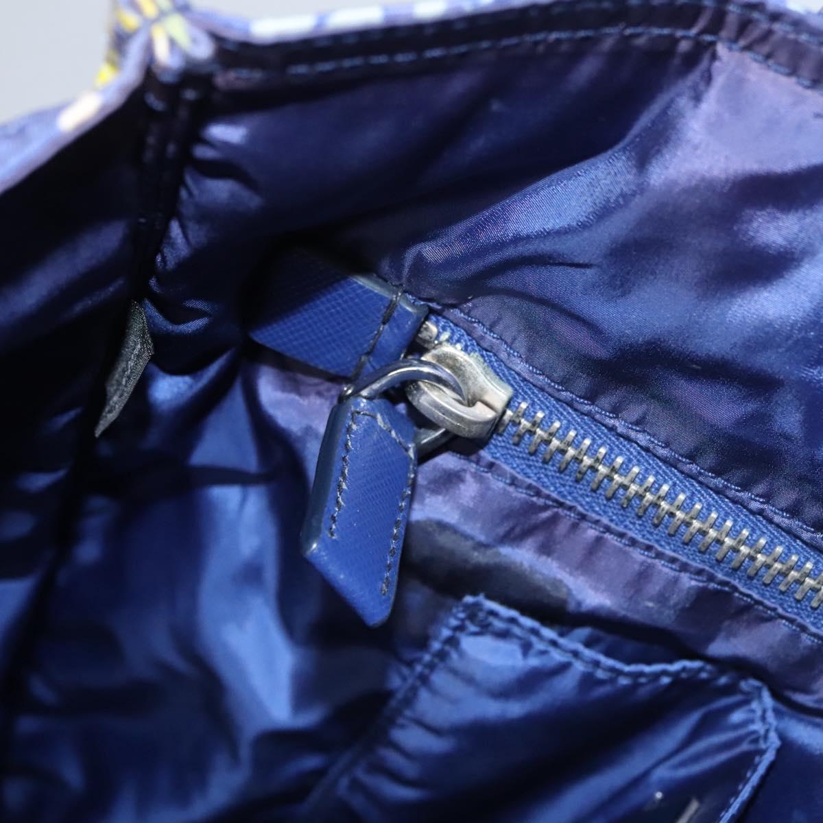 PRADA Flower Tote Bag Nylon Blue Auth bs22344