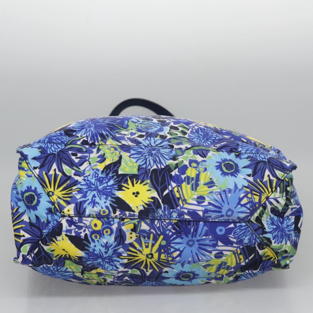 PRADA Flower Tote Bag Nylon Blue Auth bs22344