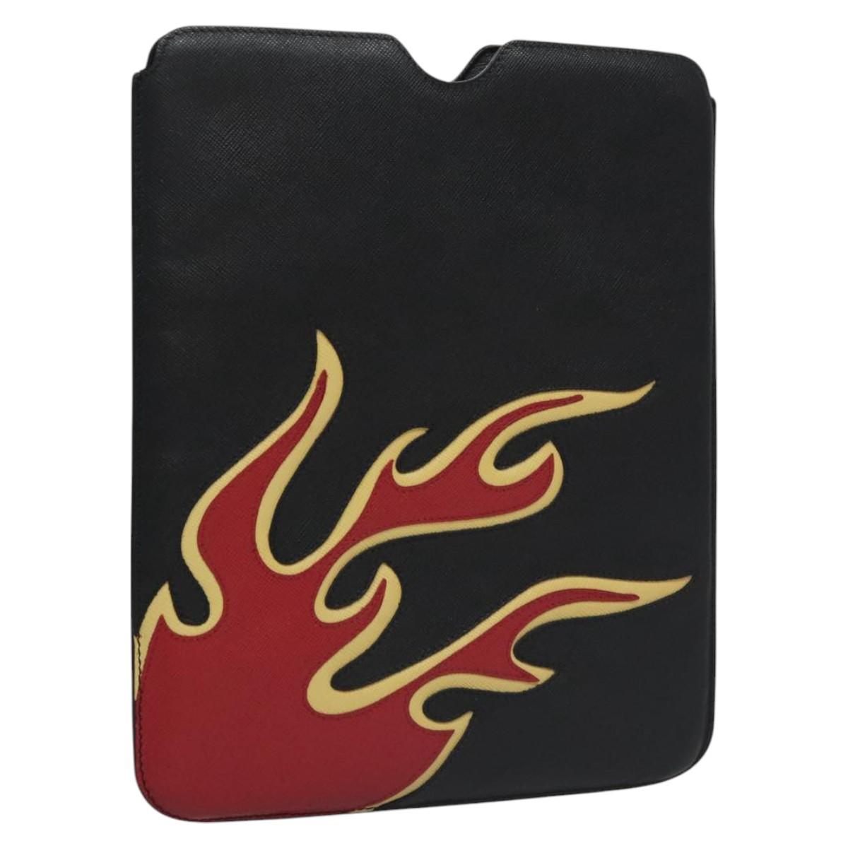 PRADA iPad Case Safiano leather Black Auth bs22372