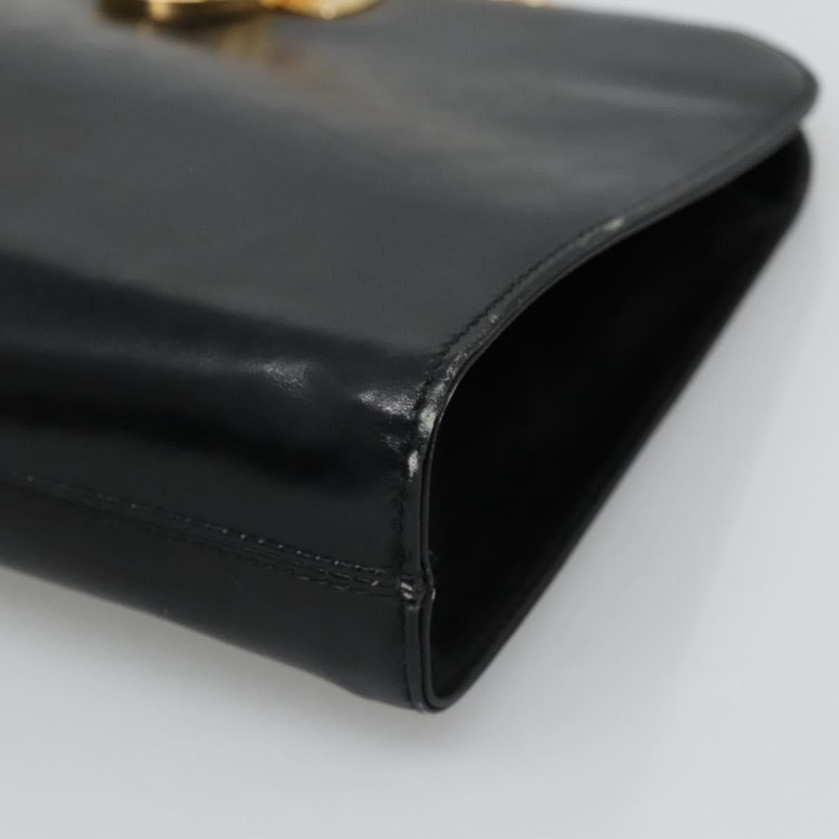 Salvatore Ferragamo Gancini Chain Shoulder Bag Leather Black Gold Auth bs22402