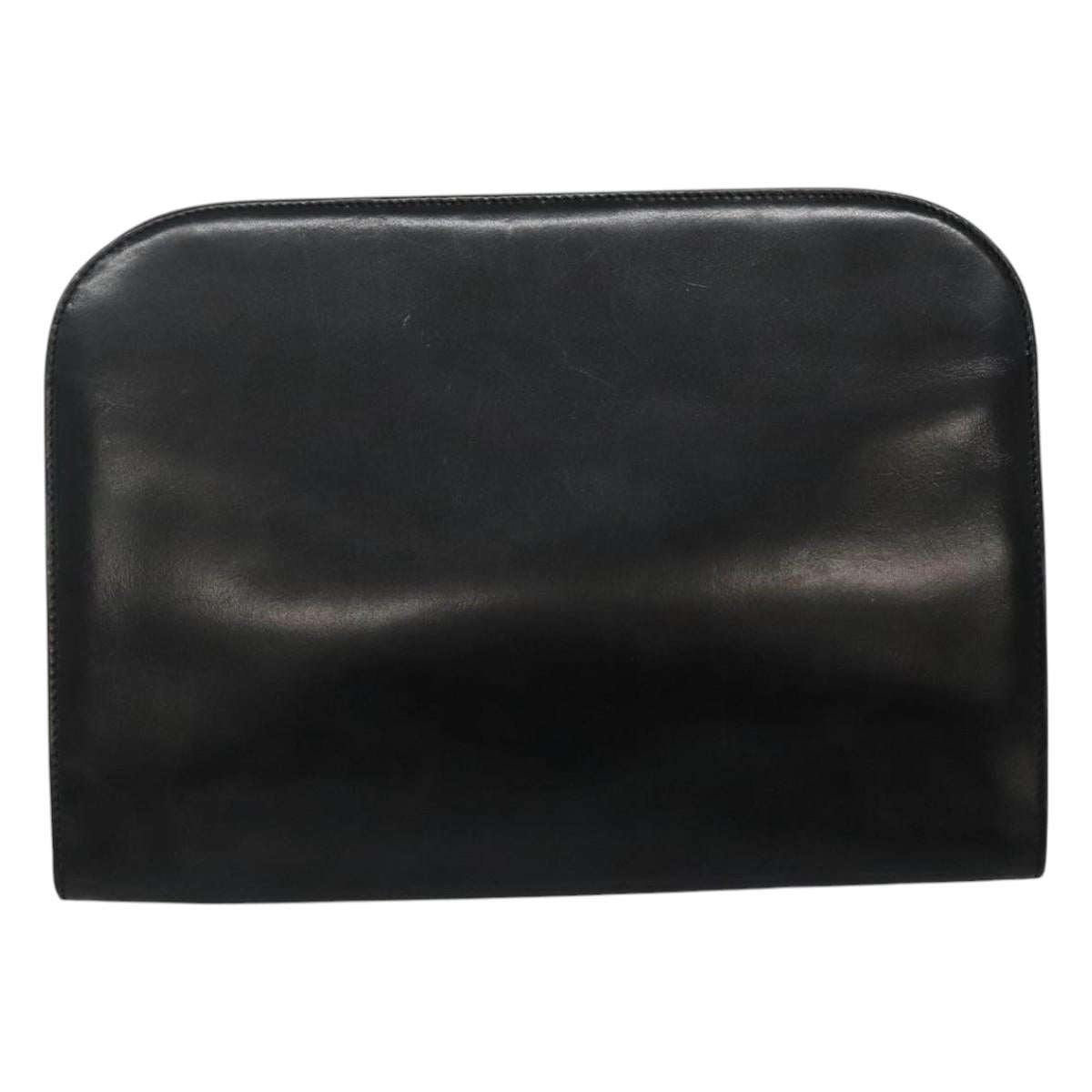 Salvatore Ferragamo Gancini Chain Shoulder Bag Leather Black Gold Auth bs22402