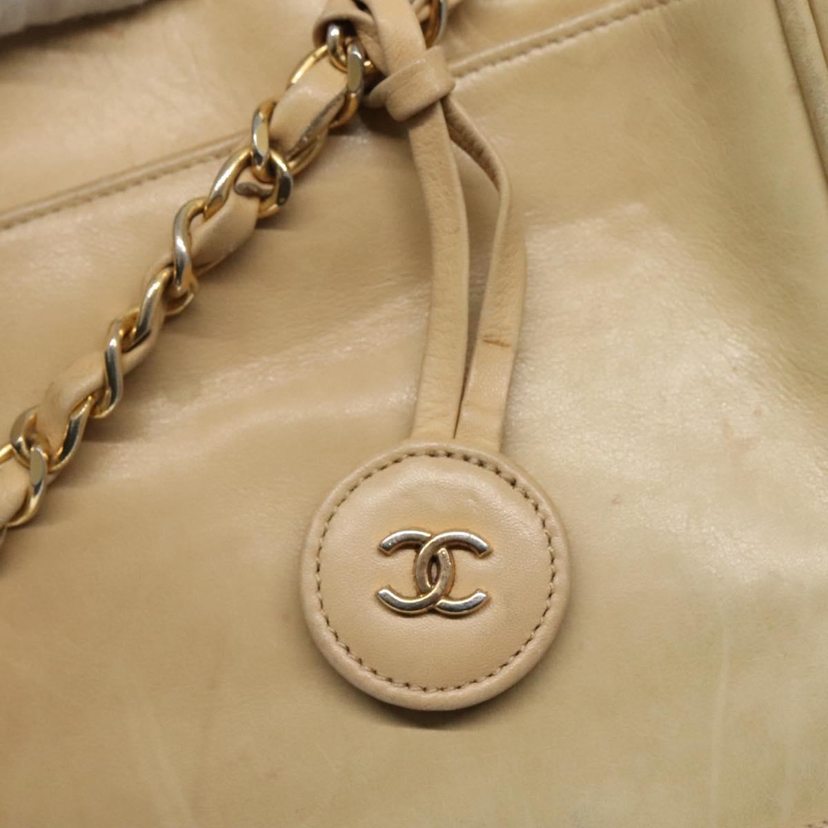 CHANEL Matelasse Chain Shoulder Bag Lamb Skin Beige CC Auth bs22414