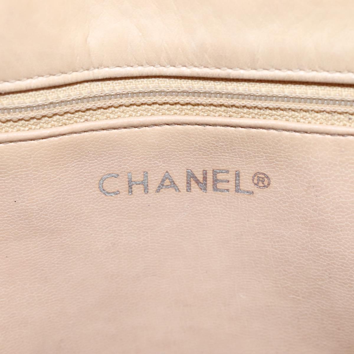 CHANEL Matelasse Chain Shoulder Bag Lamb Skin Beige CC Auth bs22414