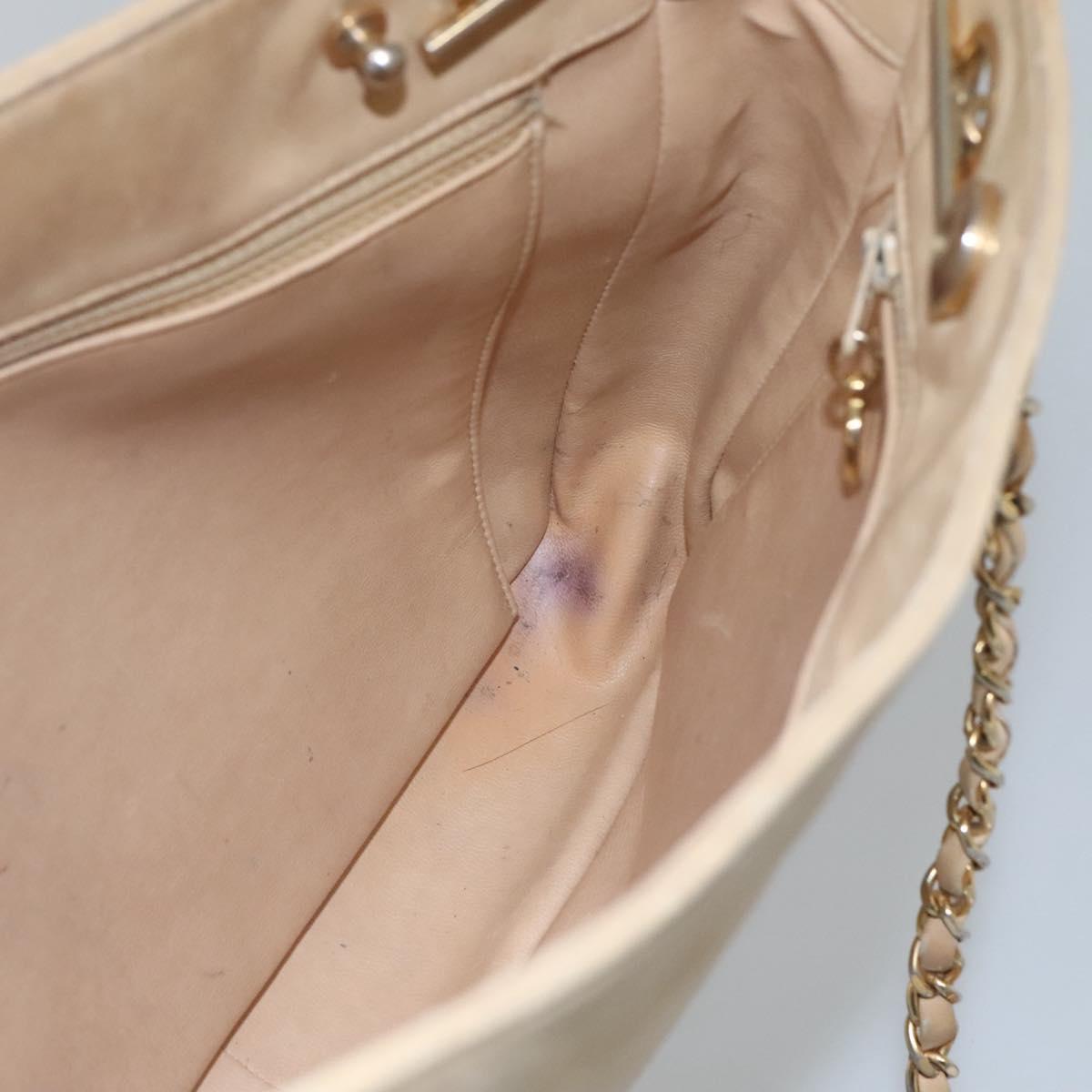 CHANEL Matelasse Chain Shoulder Bag Lamb Skin Beige CC Auth bs22414