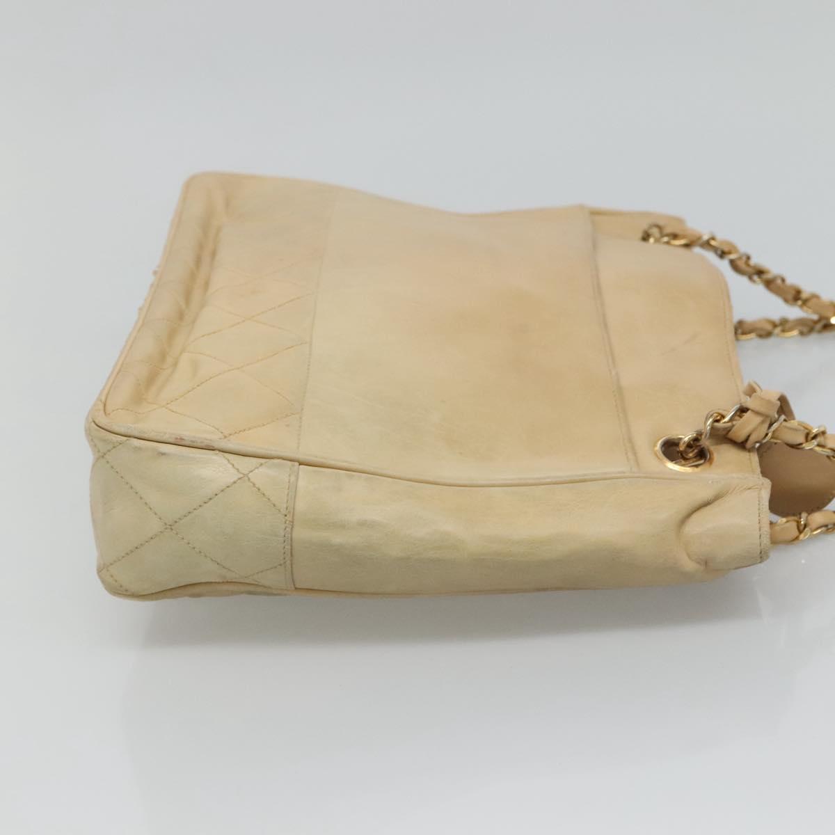 CHANEL Matelasse Chain Shoulder Bag Lamb Skin Beige CC Auth bs22414