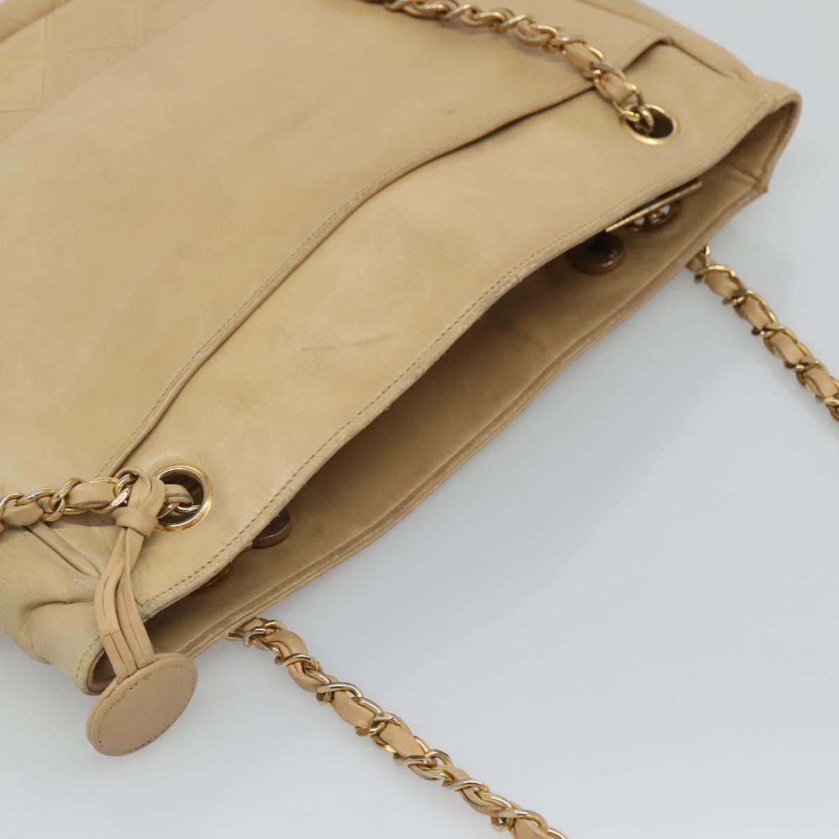 CHANEL Matelasse Chain Shoulder Bag Lamb Skin Beige CC Auth bs22414