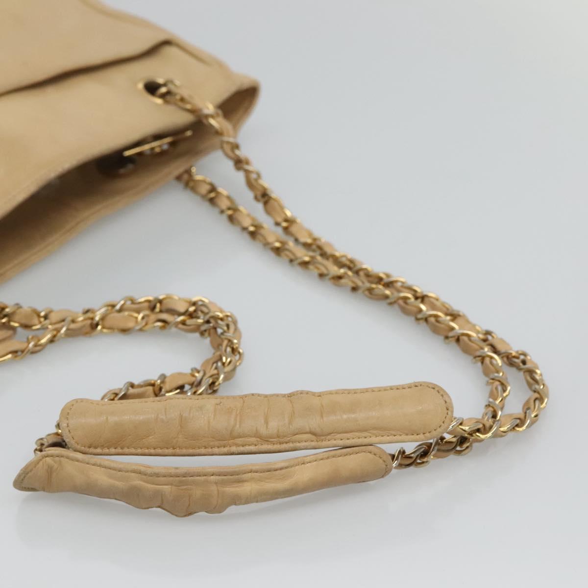CHANEL Matelasse Chain Shoulder Bag Lamb Skin Beige CC Auth bs22414