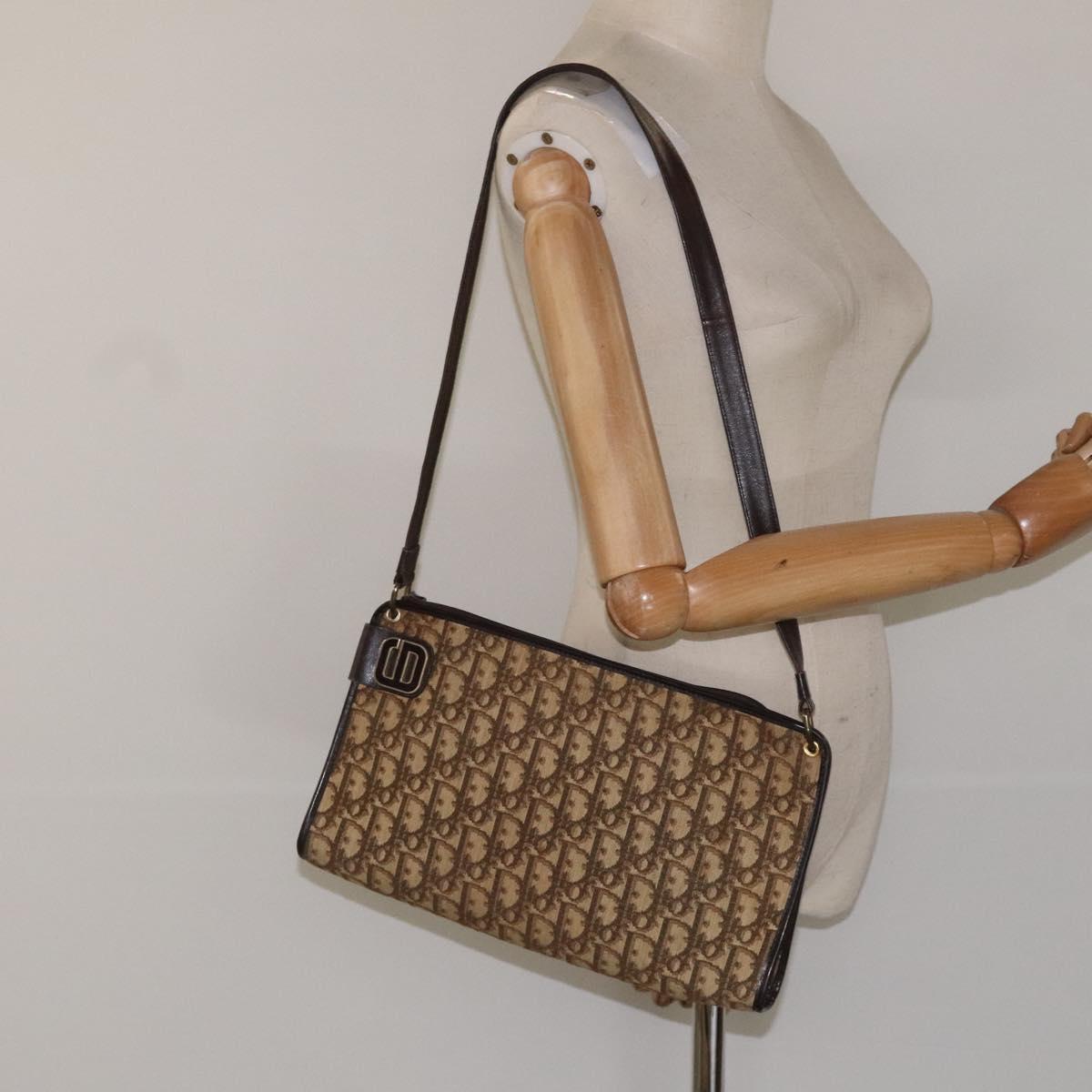 Christian Dior Trotter Canvas Shoulder Bag Brown Auth bs22437