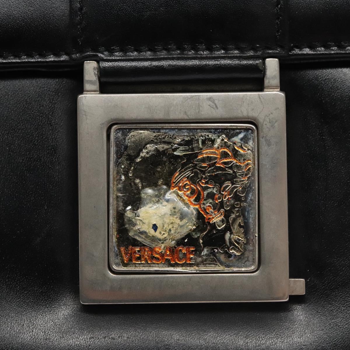 VERSACE Shoulder Bag Leather Black Auth bs22448