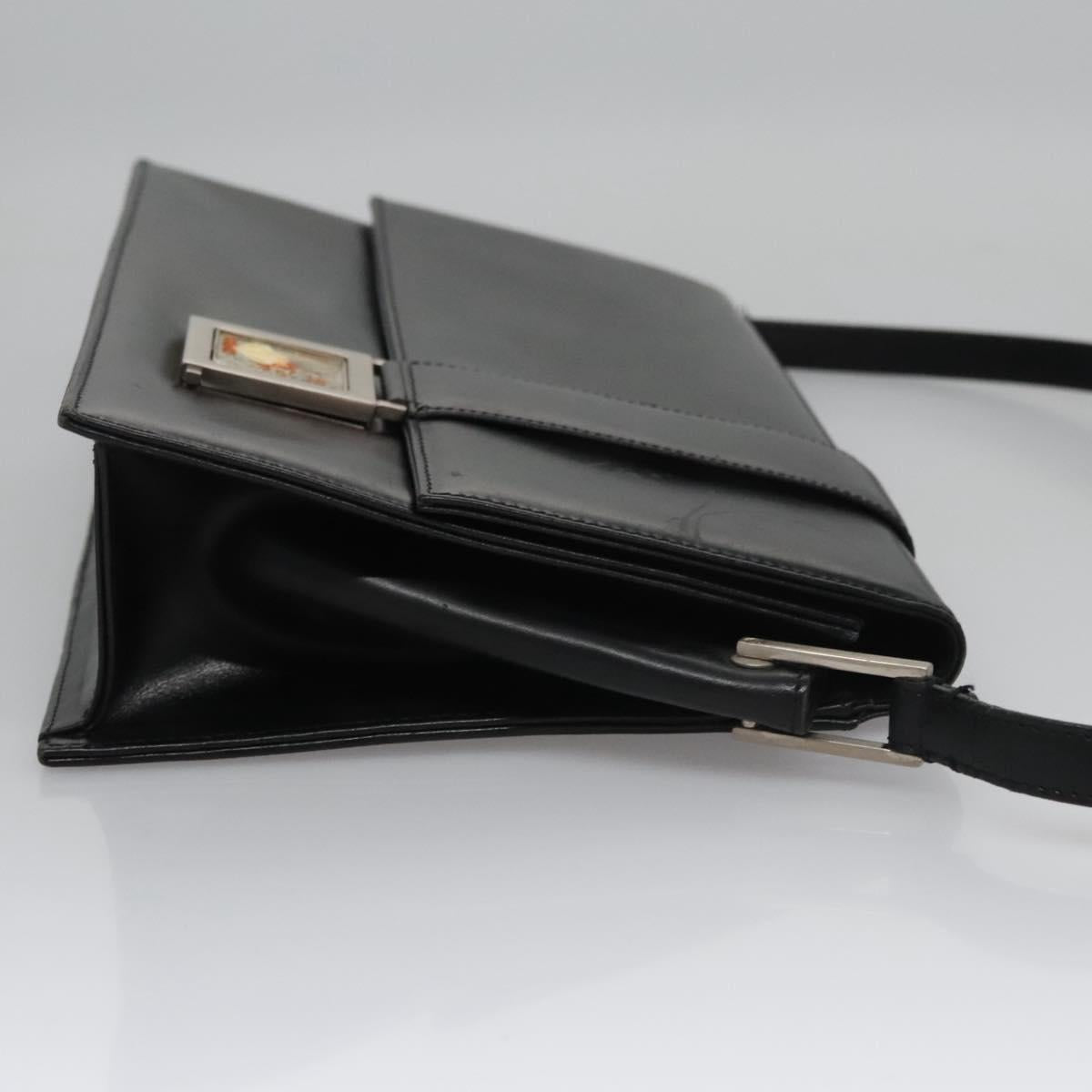 VERSACE Shoulder Bag Leather Black Auth bs22448