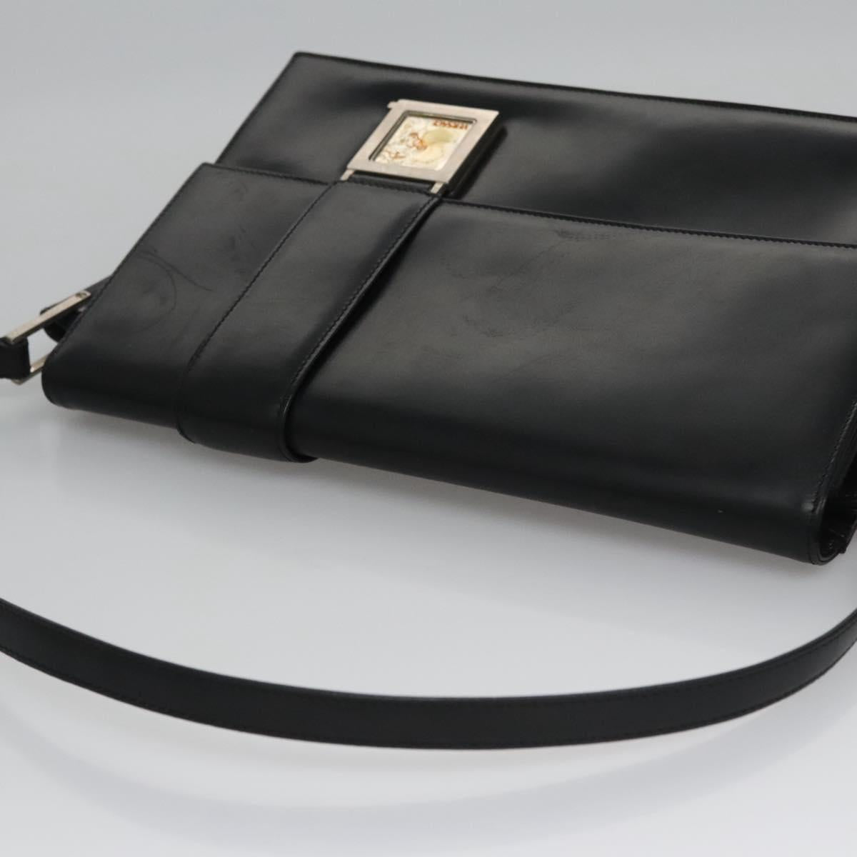 VERSACE Shoulder Bag Leather Black Auth bs22448