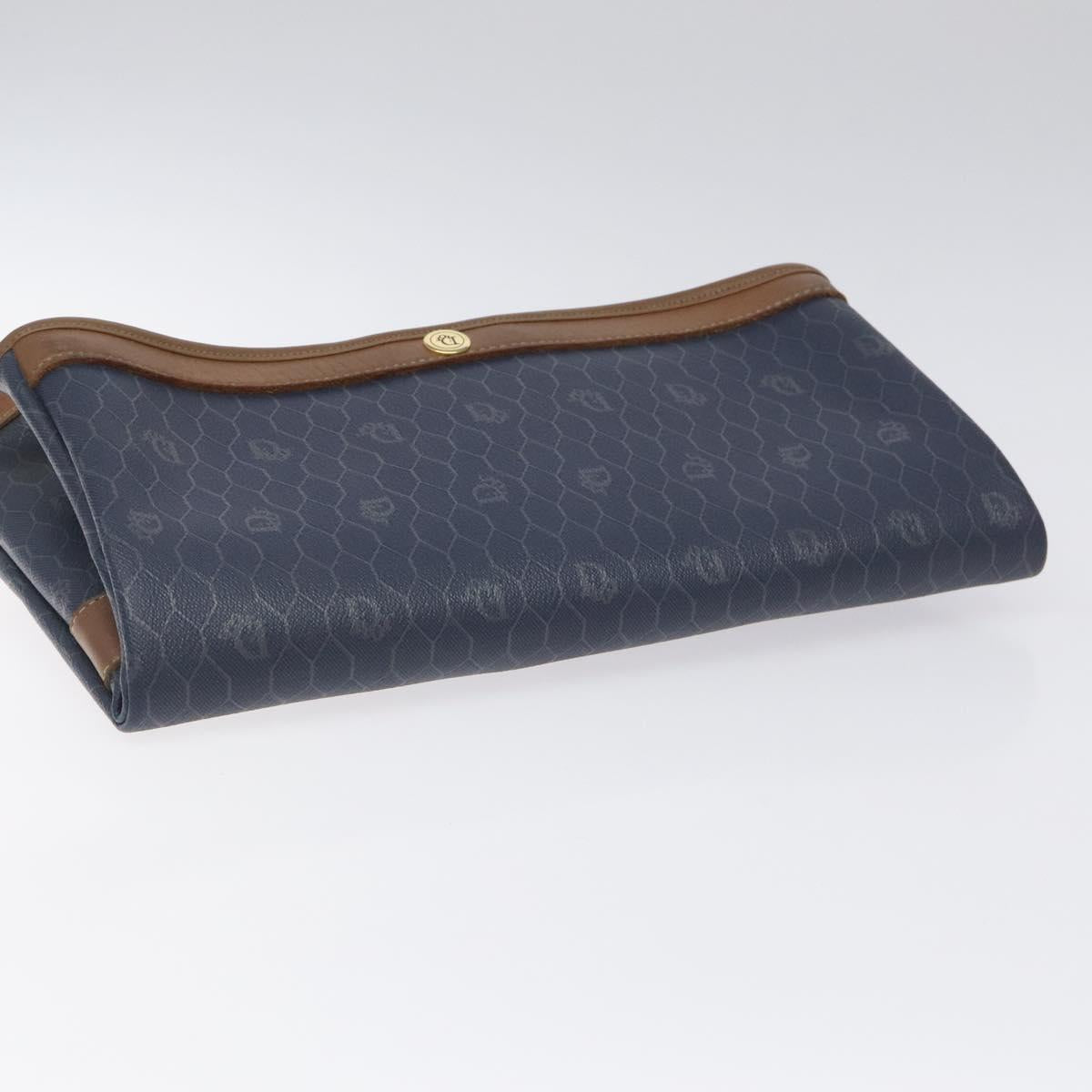 Christian Dior Honeycomb Canvas Clutch Bag PVC Leather Navy Auth bs22450