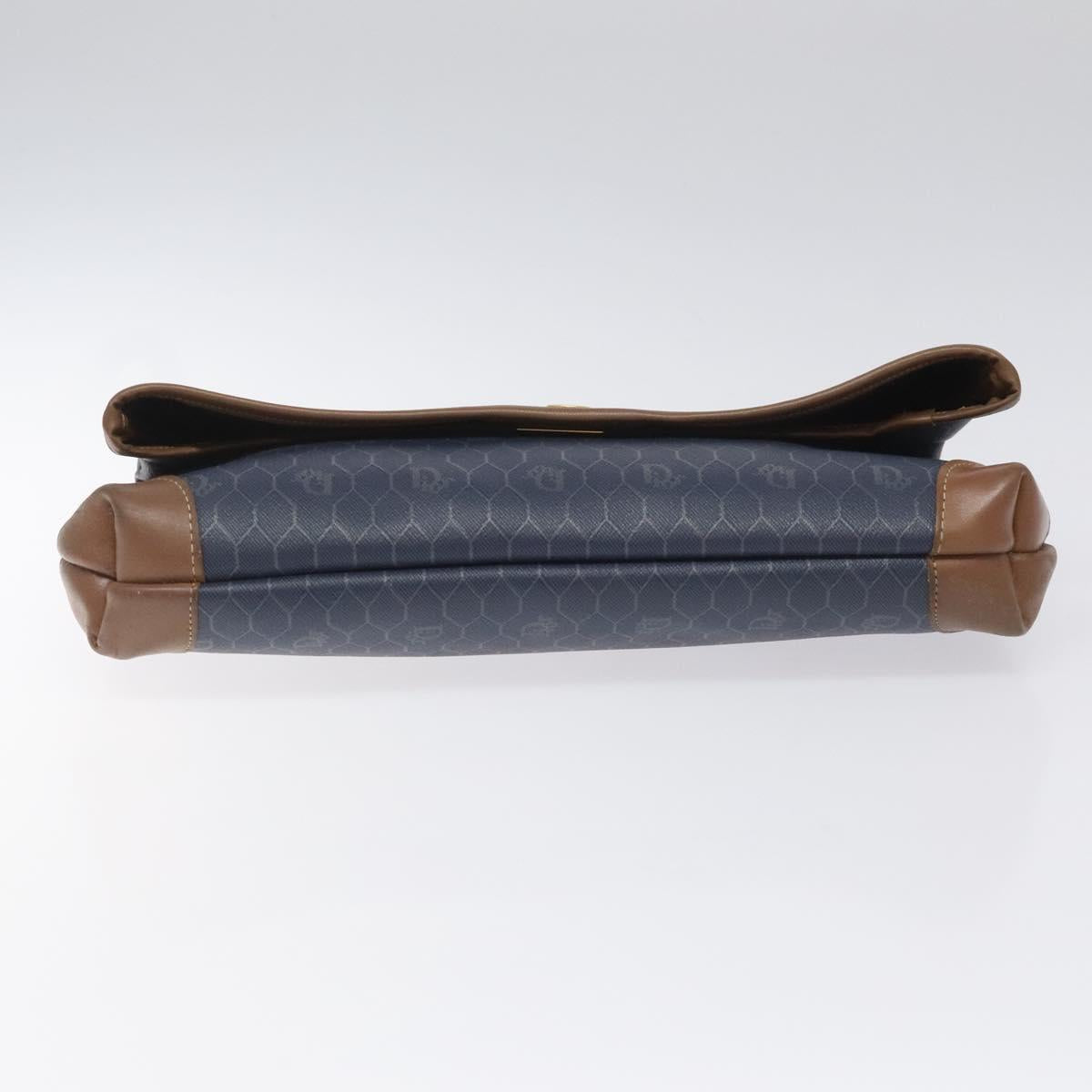 Christian Dior Honeycomb Canvas Clutch Bag PVC Leather Navy Auth bs22450