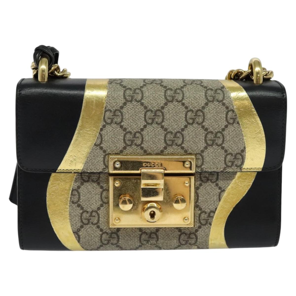 GUCCI GG Supreme Chain Shoulder Bag PVC Leather Beige 432182 Auth bs22457