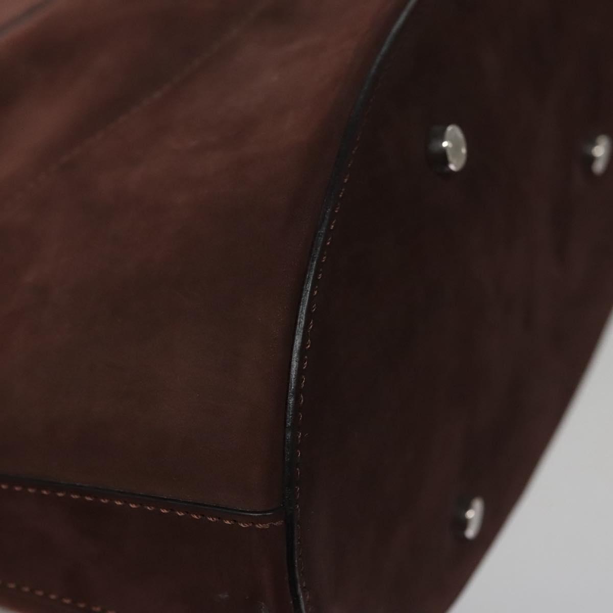 BVLGARI Hand Bag Suede 2way Brown Silver Auth bs22466