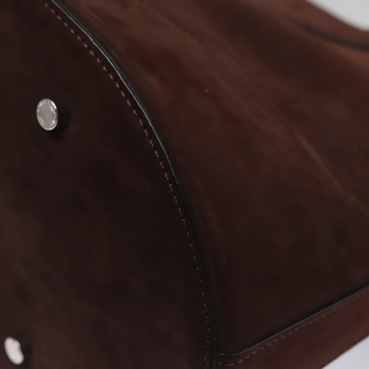 BVLGARI Hand Bag Suede 2way Brown Silver Auth bs22466