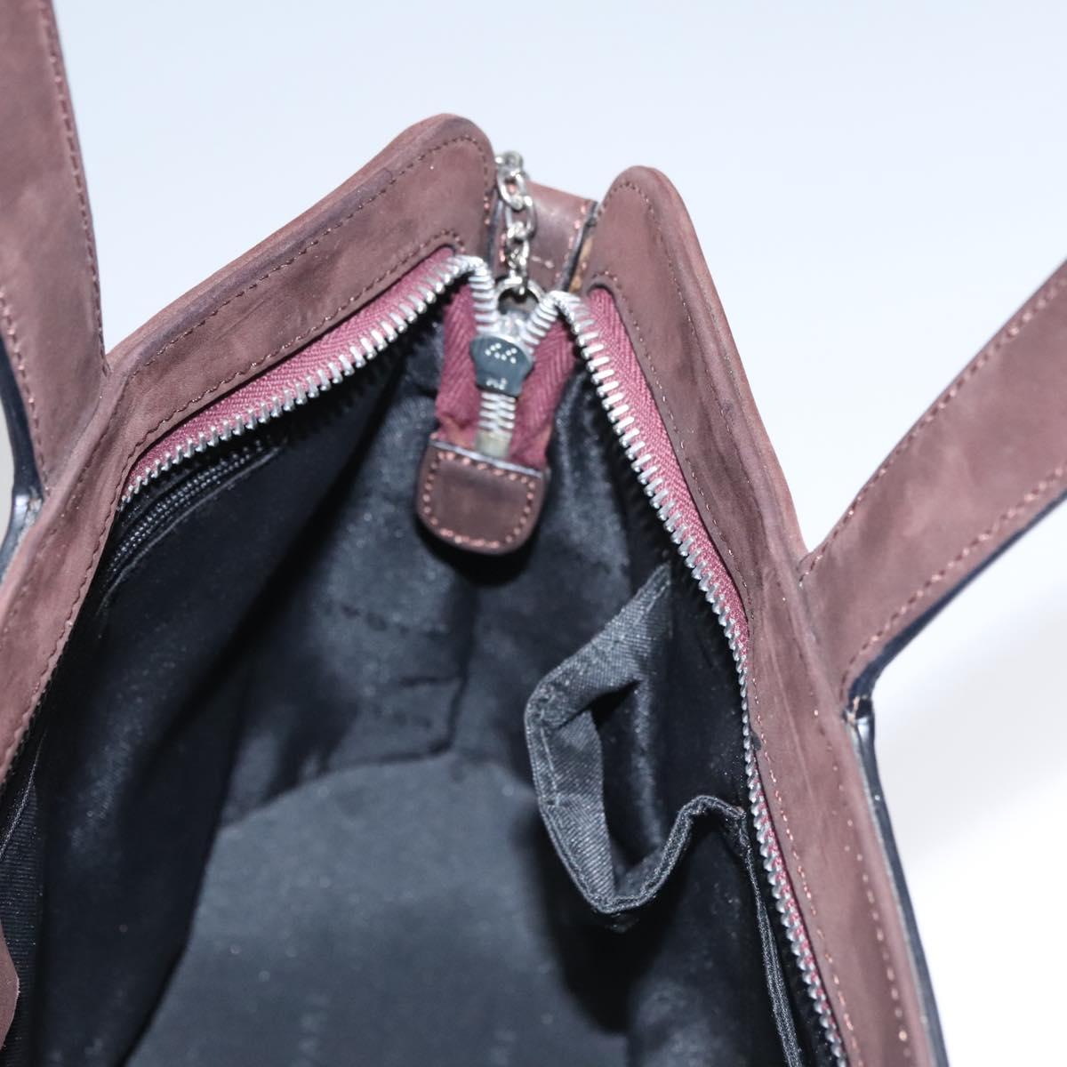 BVLGARI Hand Bag Suede 2way Brown Silver Auth bs22466