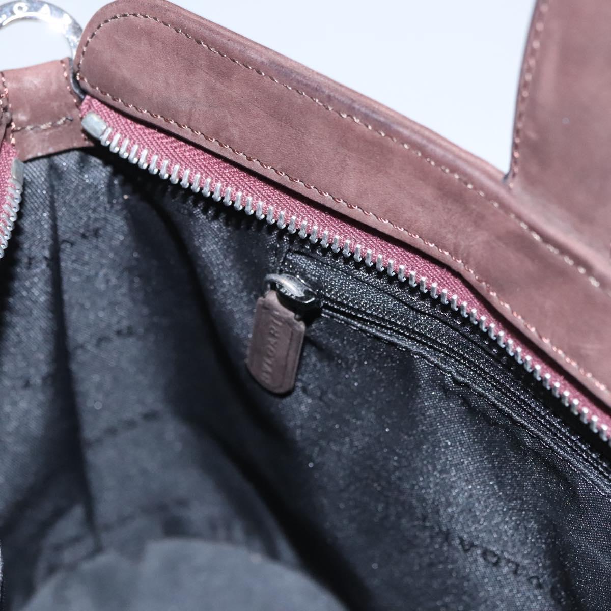 BVLGARI Hand Bag Suede 2way Brown Silver Auth bs22466