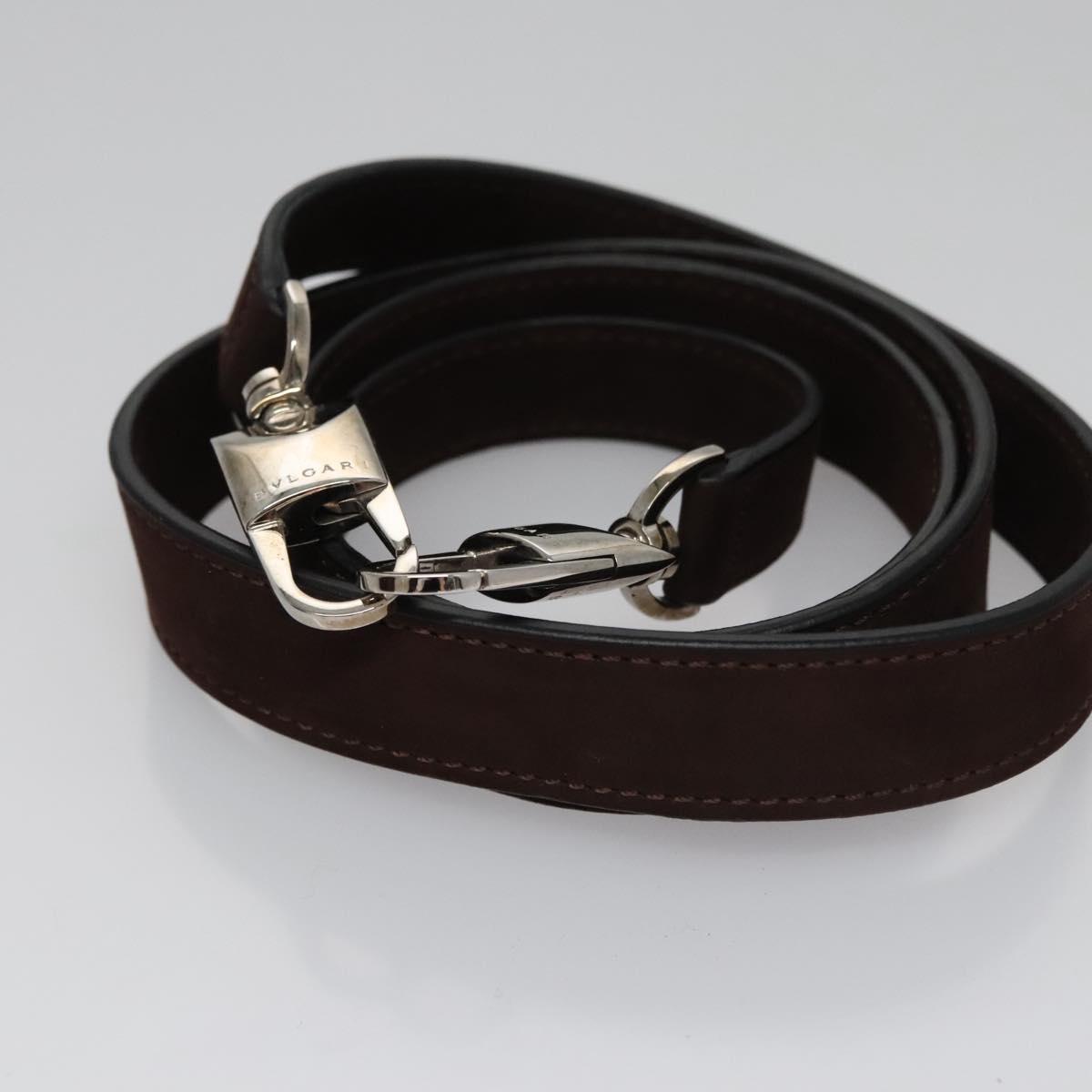 BVLGARI Hand Bag Suede 2way Brown Silver Auth bs22466