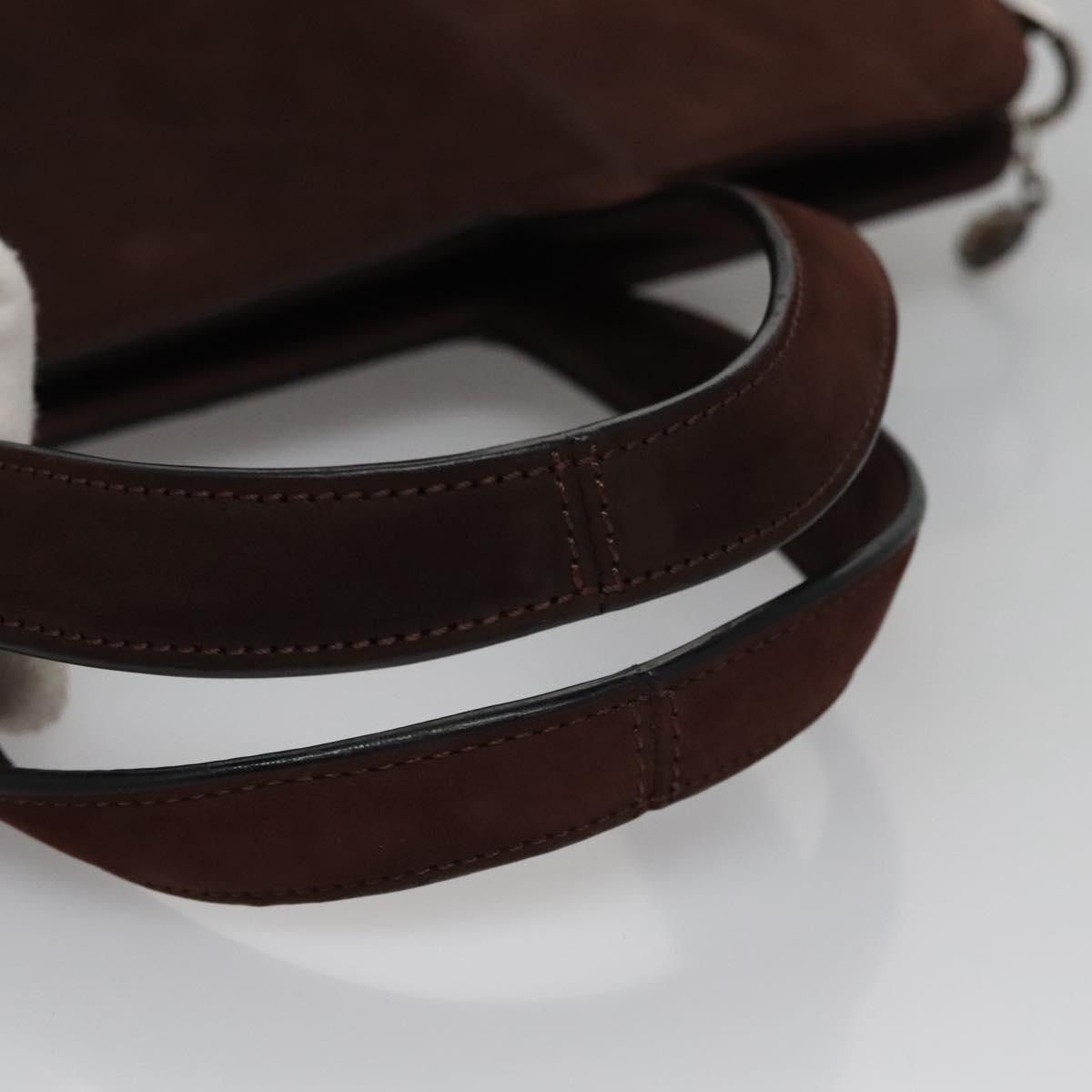 BVLGARI Hand Bag Suede 2way Brown Silver Auth bs22466