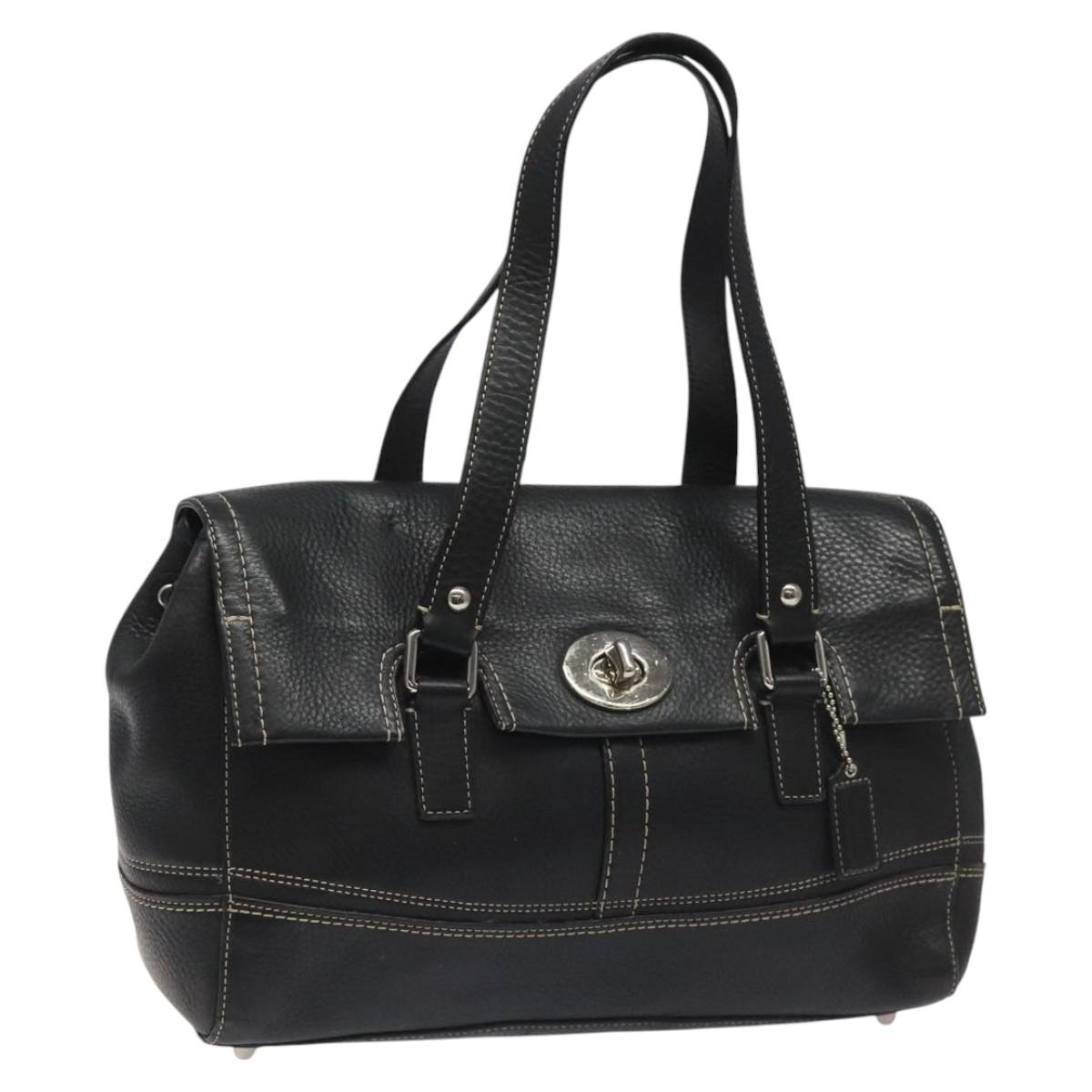 Coach Hand Bag Leather Black Auth bs22477