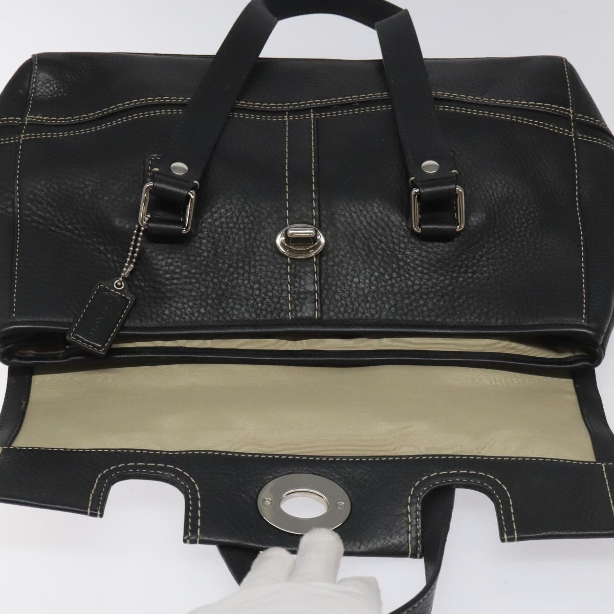 Coach Hand Bag Leather Black Auth bs22477